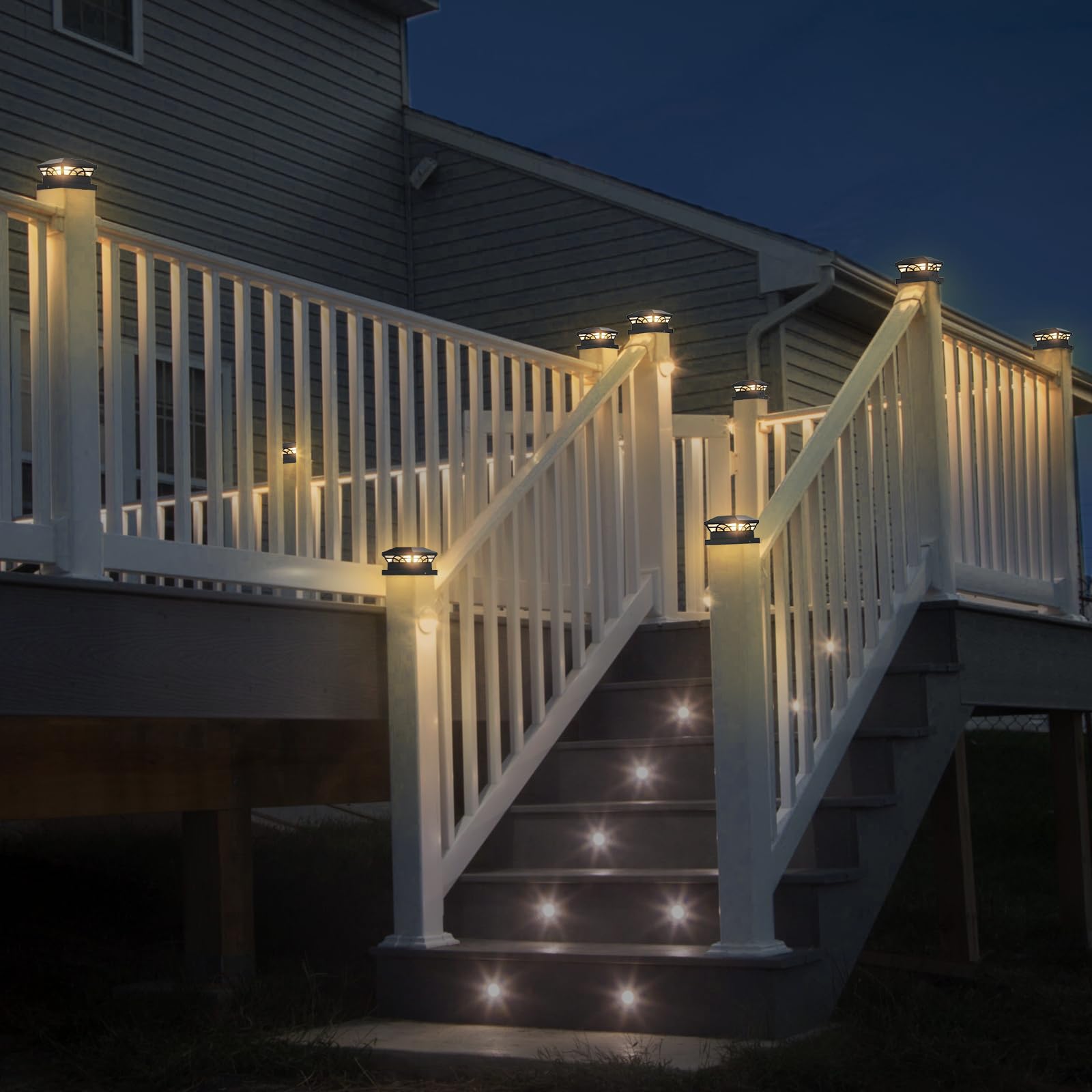 T-SUN Solar Post Cap Lights - 6 Pack Warm White LED for 3.5X3.5 to 5X5 Wood/Vinyl Fence Posts, Waterproof Outdoor Lighting for Garden, Patio, Porch, Deck & Pathway Illumination at Night