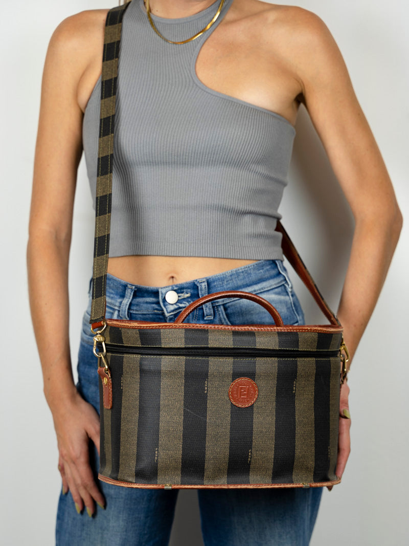 Fendi Striped Fabric Beauty Case - Travel Makeup Bag for Women, Perfect for Cosmetics Storage & On-the-Go Organization