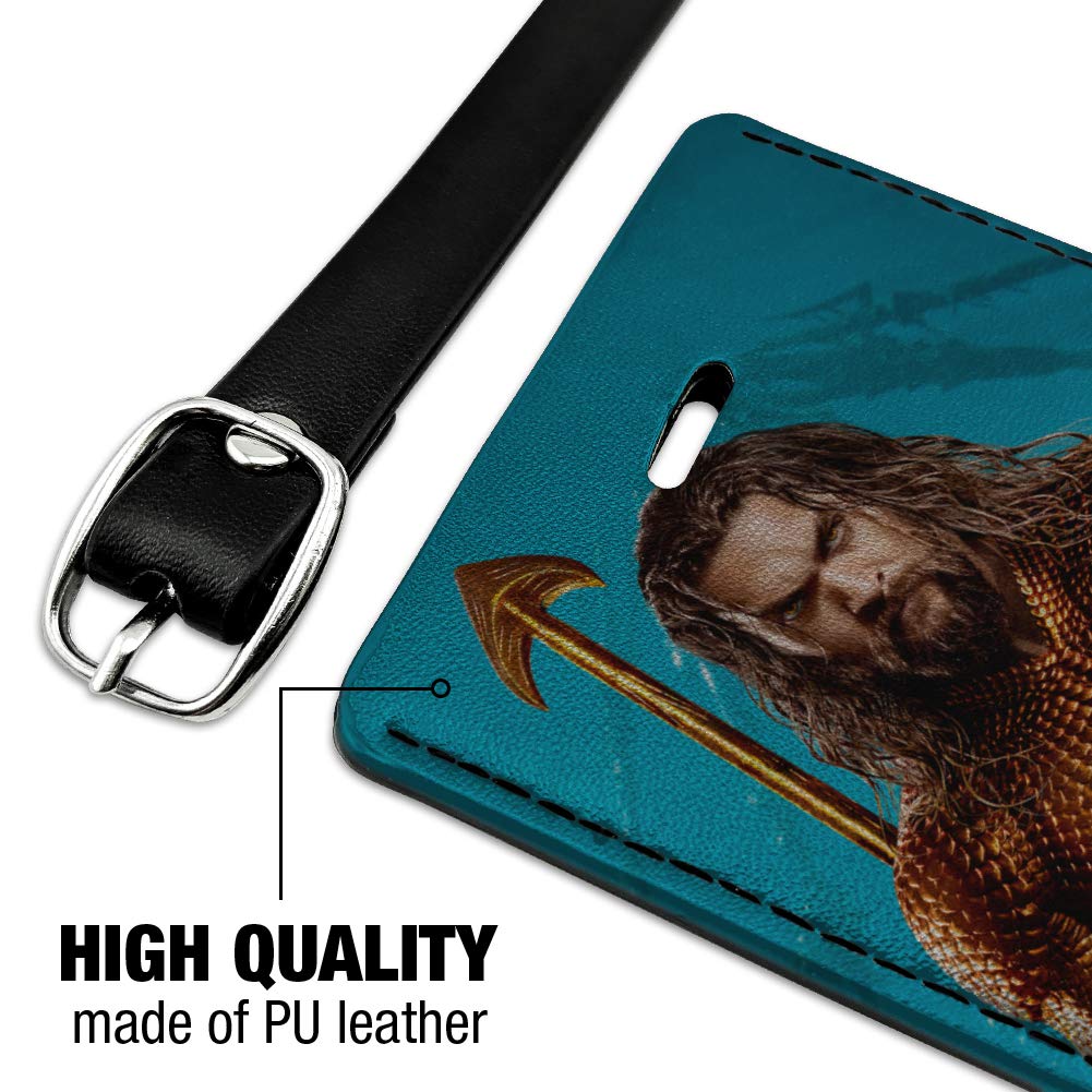 Aquaman Movie Jason Momoa Full Costume Leather Luggage Tag - Durable Rectangle ID Card Holder for Travel, Cosplay & Comic Con Accessories