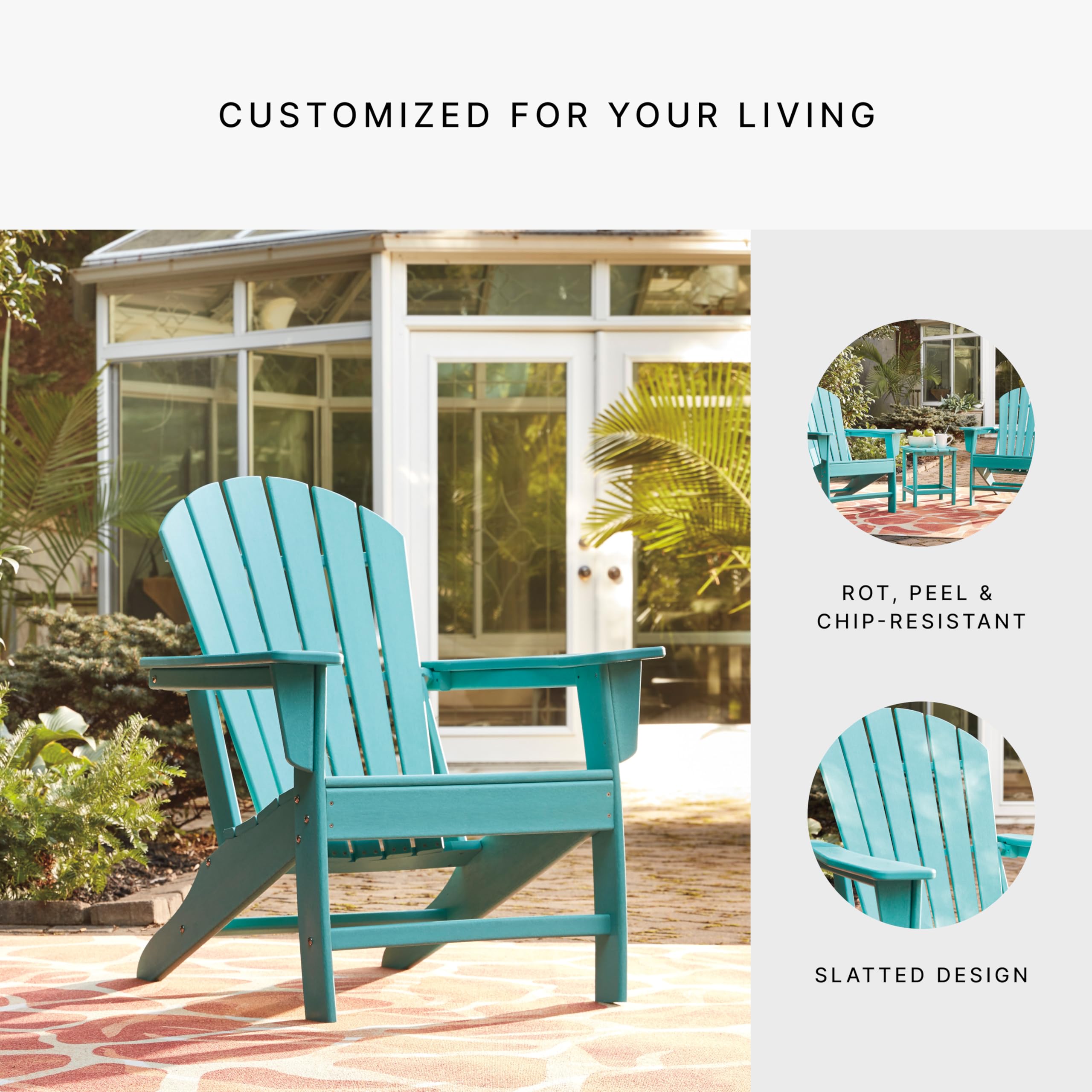 Signature Design by Ashley Sundown Treasure Outdoor Patio HDPE Weather-Resistant Adirondack Chair in Blue - Perfect for Backyard, Poolside & Garden Relaxation