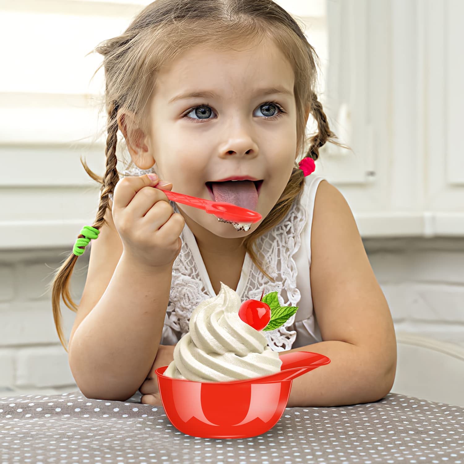 48 Pack Baseball Helmet Ice Cream Bowls with 24 Spoons and 24 Mini 8oz Dessert Cups - Reusable Sundae Bowls, Parfait Cups & Appetizer Dishes for Birthday Parties, Sports Events & Summer Treats
