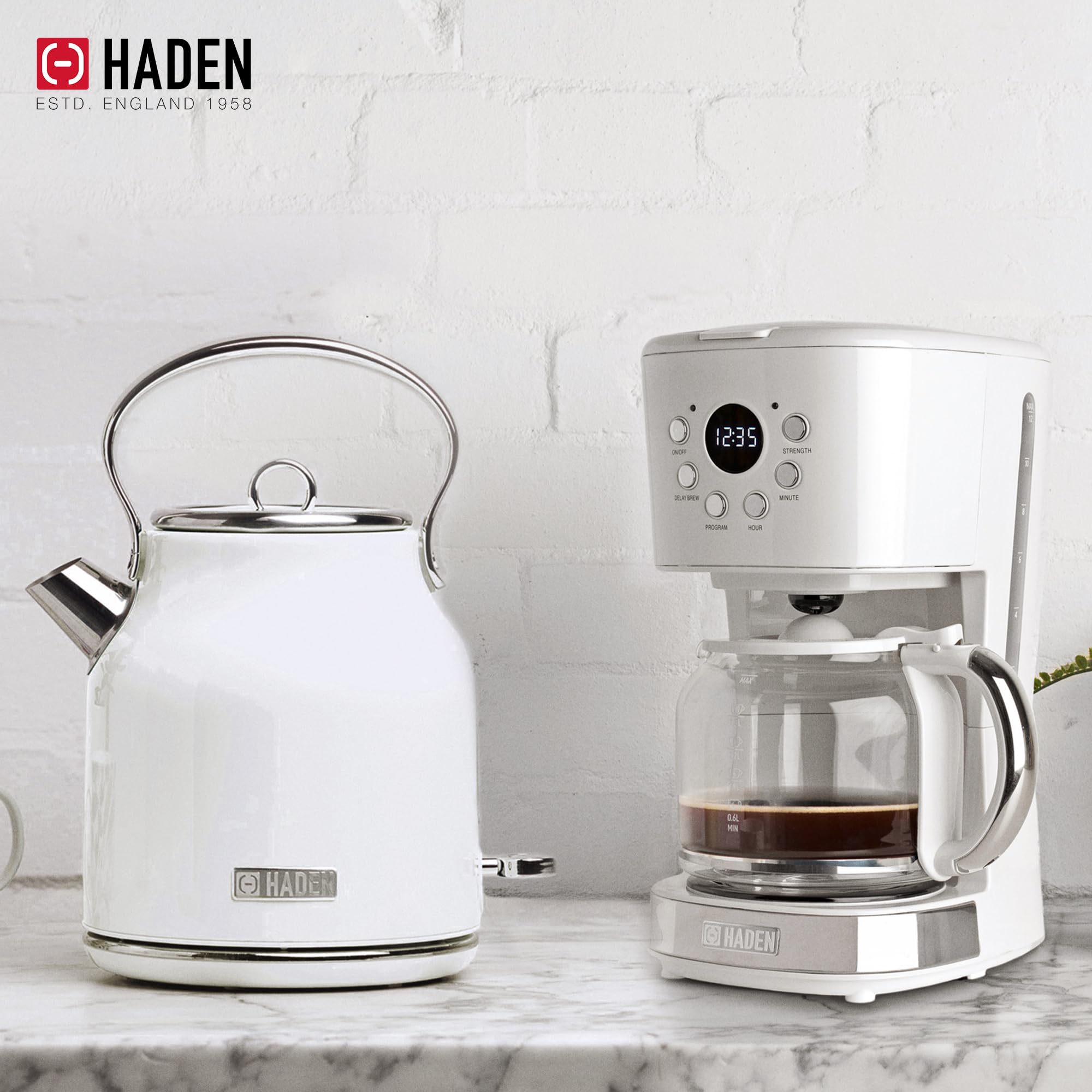 HADEN 12 Cup Drip Coffee Maker with 1.7L Stainless Steel Electric Kettle - Ivory & Chrome | Fast Brewing, Auto Shut-Off | Perfect for Home, Office & Kitchen Use