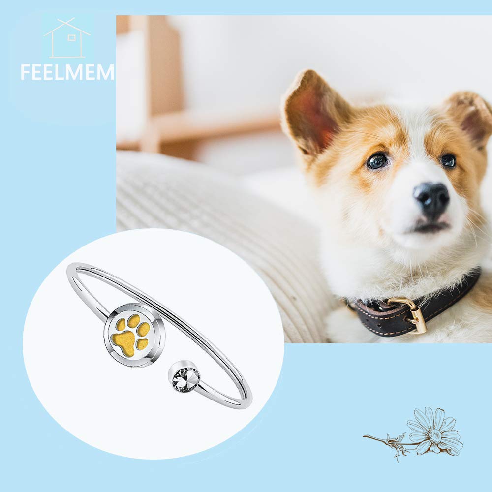 **FEELMEM Aromatherapy Essential Oil Diffuser Bracelet for Dog Lovers - Crystal Paw Print Charm Engraved with 