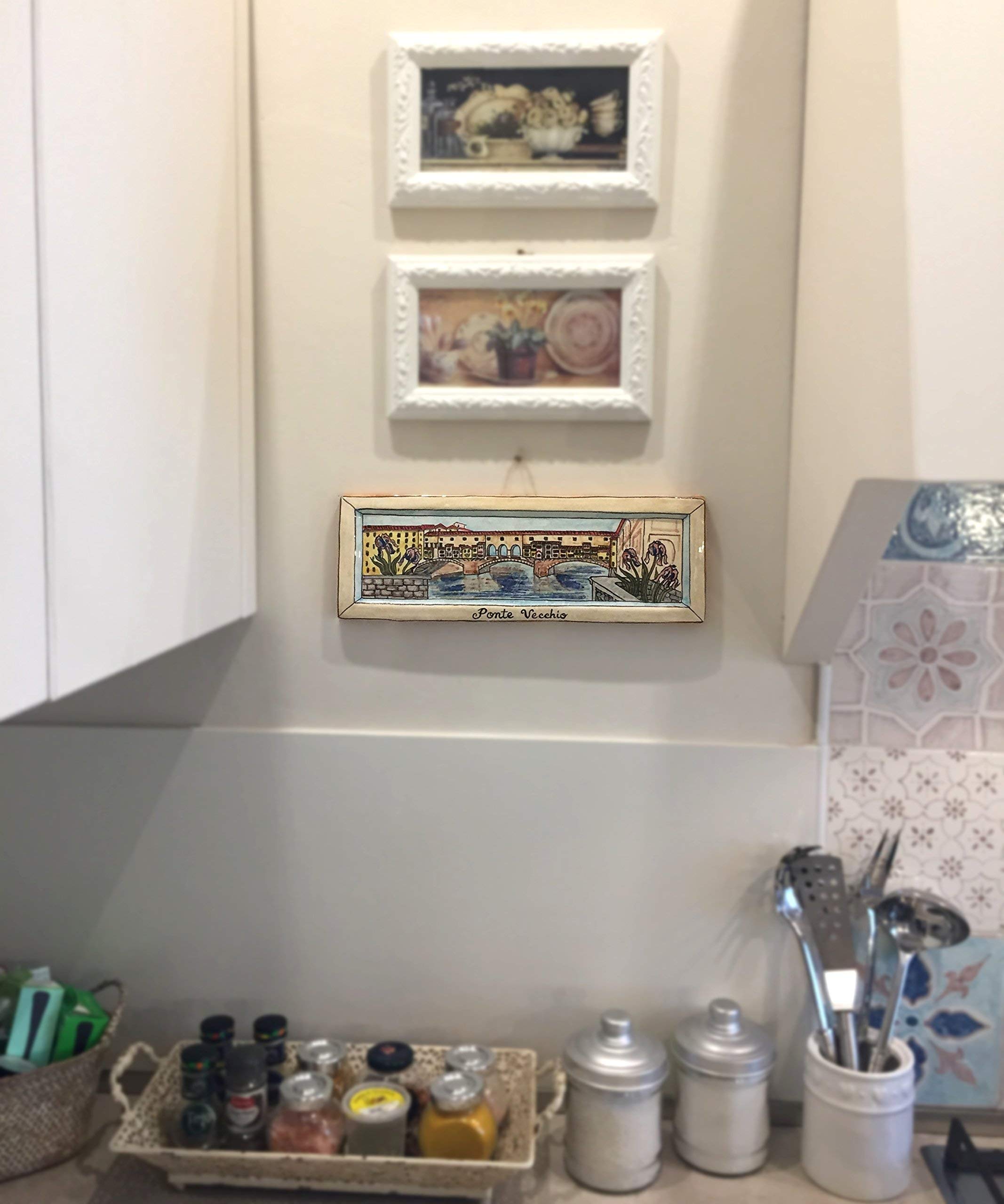 Handmade Italian Ceramic Art Tile Pottery - CERAMICHE D'ARTE PARRINI Tuscan Collection, Old Bridge Florence Design, Authentic Italy Craftsmanship | Perfect for Kitchen Backsplash, Bathroom Decor & Mediterranean Home Accents