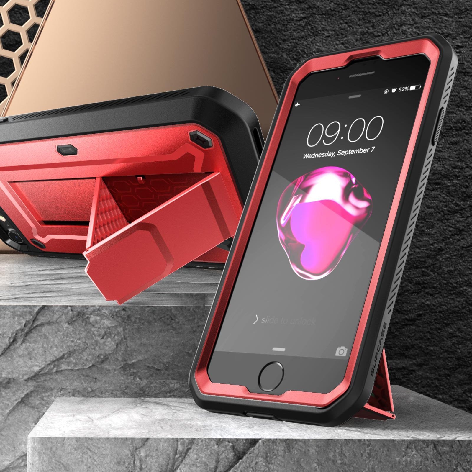 iPhone SE Unicorn Beetle Pro Full Body Protective Case with Kickstand - Shockproof, Military-Grade Protection - Metallic Red - Perfect for Outdoor Activities & Daily Use