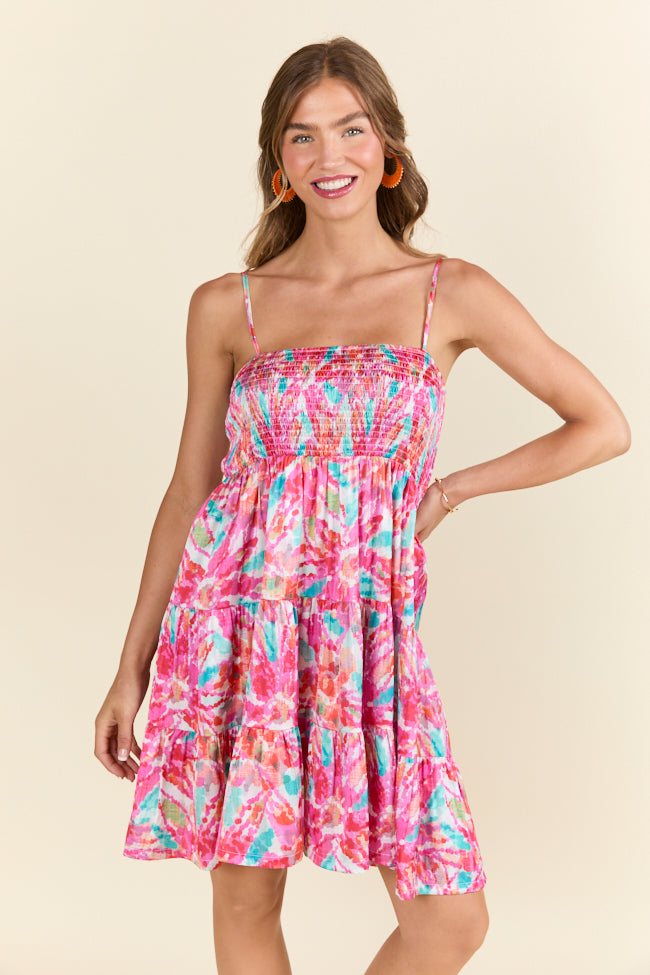 I Know A Place Smocked Multi Print Mini Dress - Floral Summer Dress for Women, Perfect for Beach Vacation, Brunch & Date Night