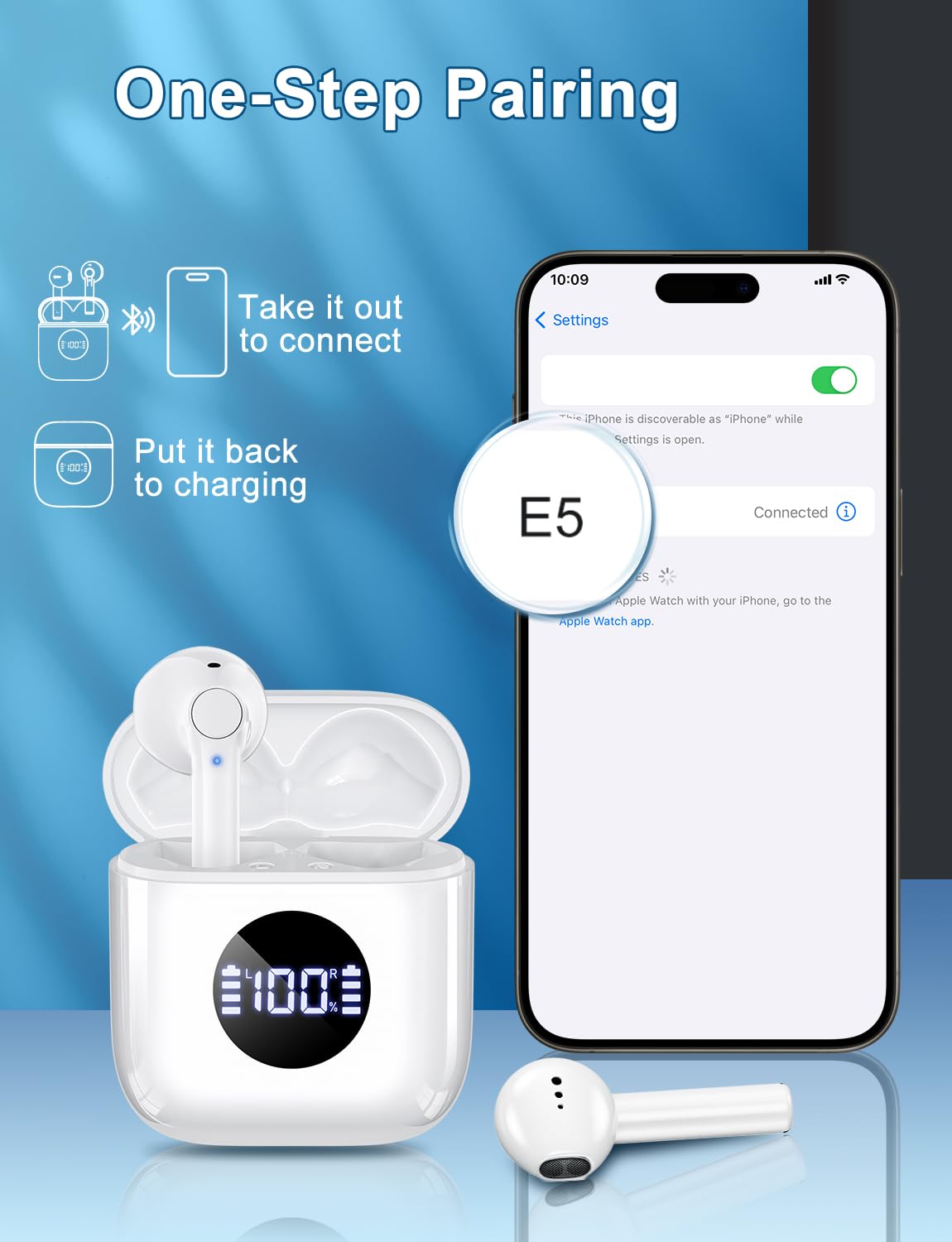 Wireless Bluetooth 5.3 Earbuds with Charging Case, Lightweight in-Ear Stereo Headphones with Mic for iPhone Android, IPX7 Waterproof Sports Earphones for Running Gym Workout - Ivory White