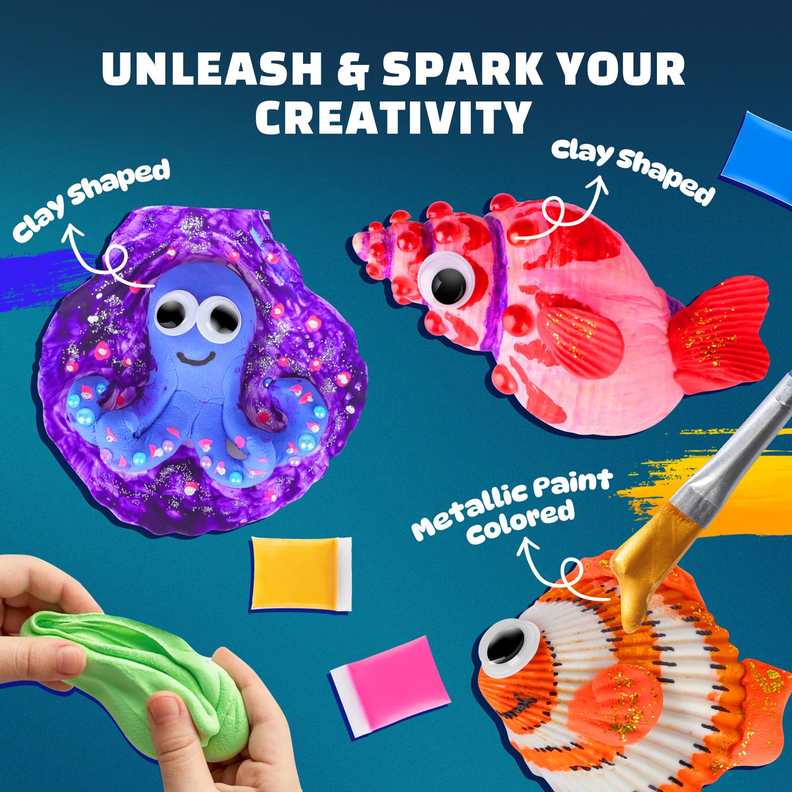 EPUMP Glow in The Dark Shell Painting Kit for Kids Ages 6-12 - Creative Arts & Crafts Supplies with 20+ Sea Shells, Non-Toxic Paints & Brushes - Perfect Christmas Birthday Gift for Boys & Girls | Fun DIY Activity for Beach Themed Parties & Home Decor