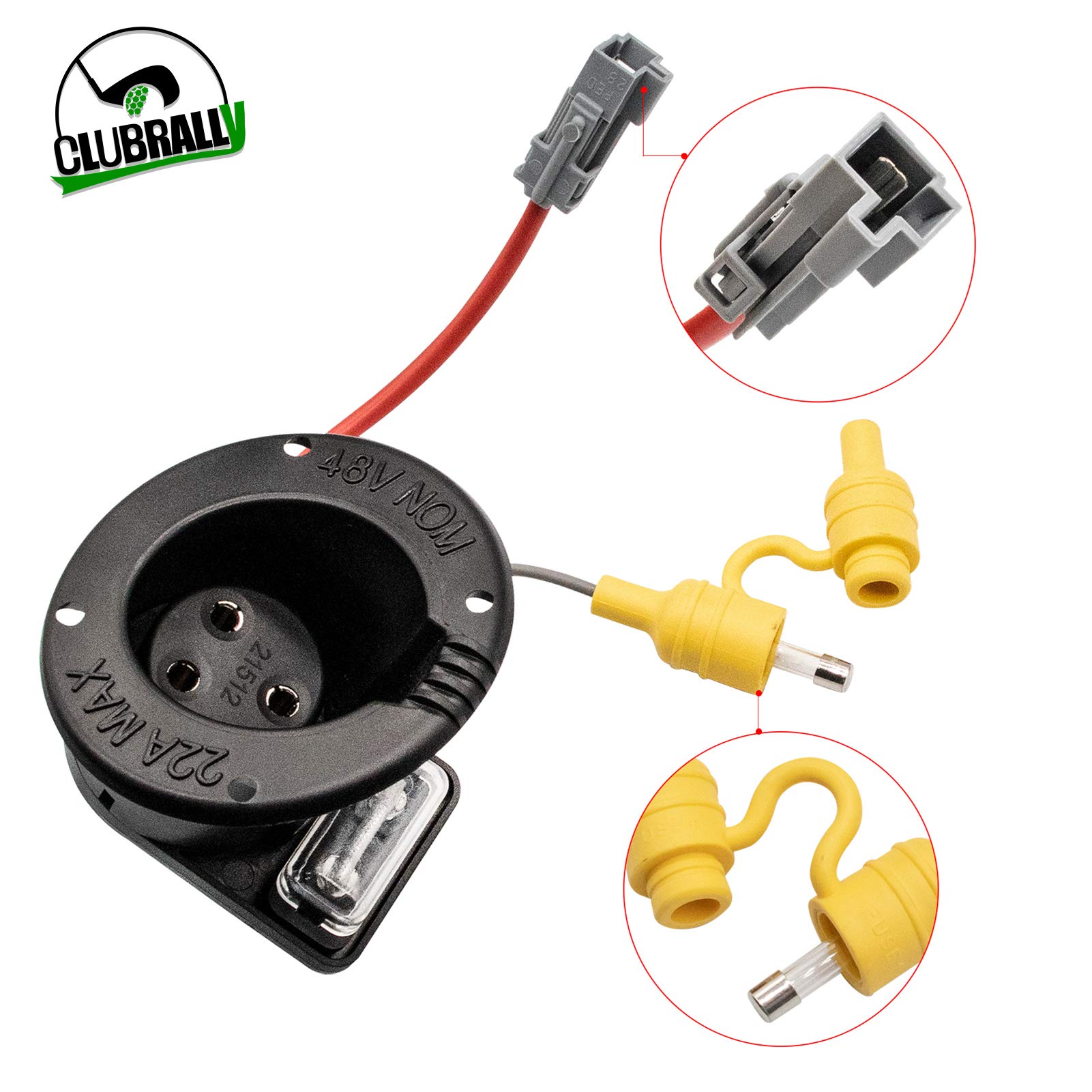 Club Car Charger Receptacle and Fuse Assembly Kit 102848701/102848702 - Compatible with Golf Carts & Utility Vehicles - Perfect for Home, Course & Fleet Maintenance