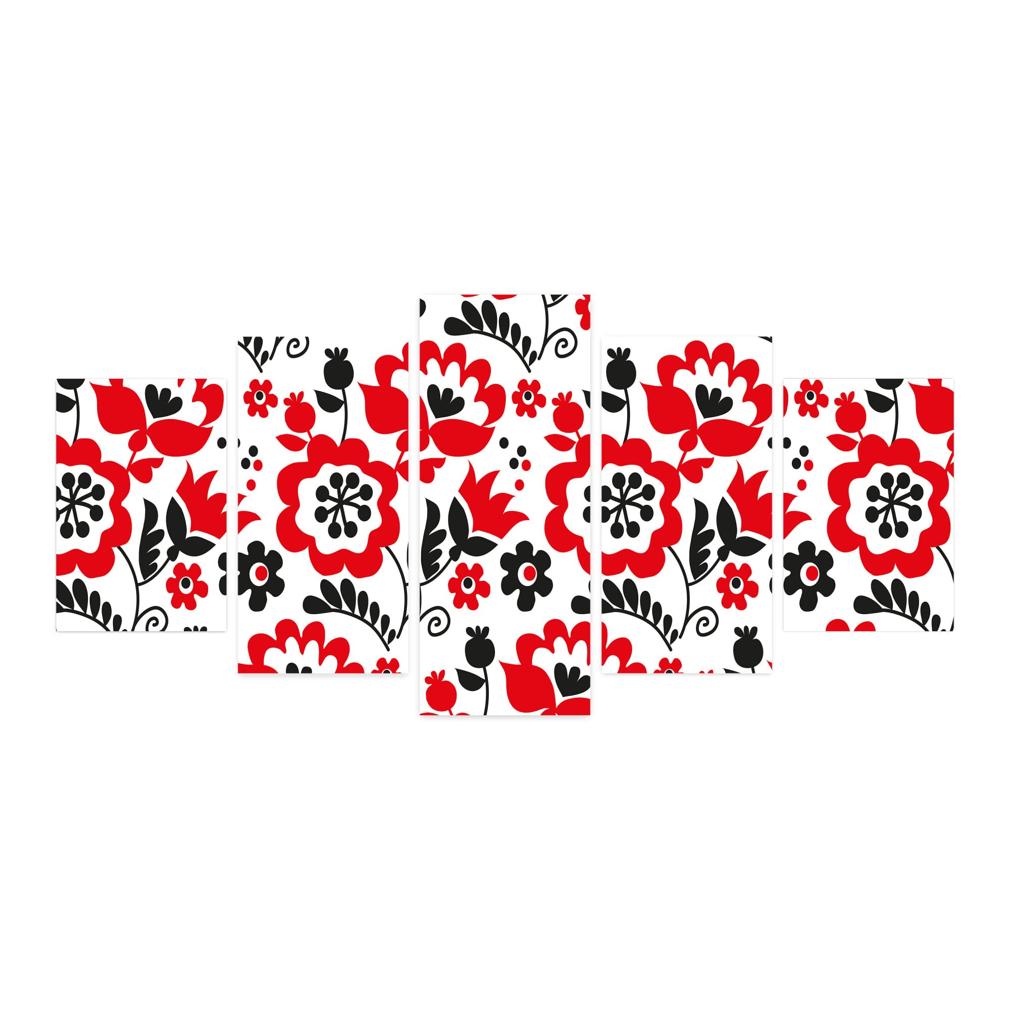 Ambesonne Floral 5-Panel Acrylic Glass Wall Art Decor | Vibrant South European Folkloric Flower Design with Buds, Leaves & Twigs | Modern Home Decor for Living Room, Bedroom & Dorm | 60x30 Inches in Vermilion & Charcoal Grey | Perfect for Bohemian & Farmhouse Interior Design Styles