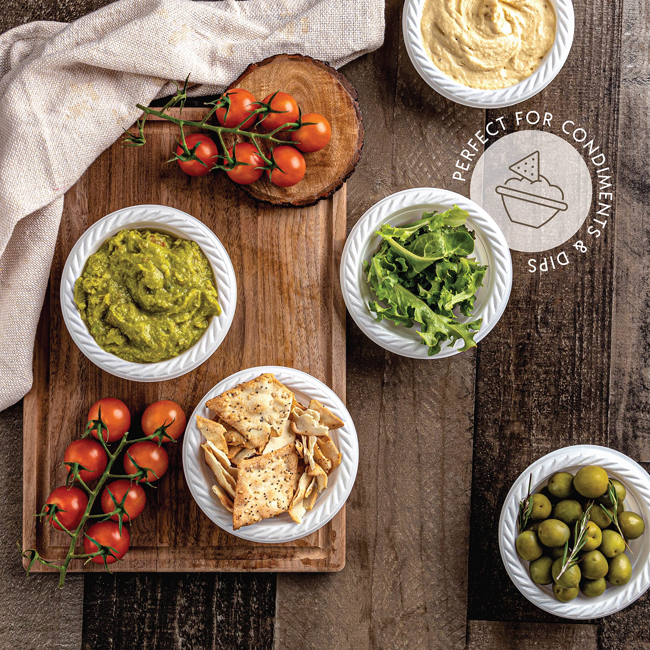 Plasticpro 5 oz Round Plastic Dessert Bowls - Microwave Safe & Disposable White Dinnerware (400 Pack) - Perfect for Parties, Picnics & Catering Events