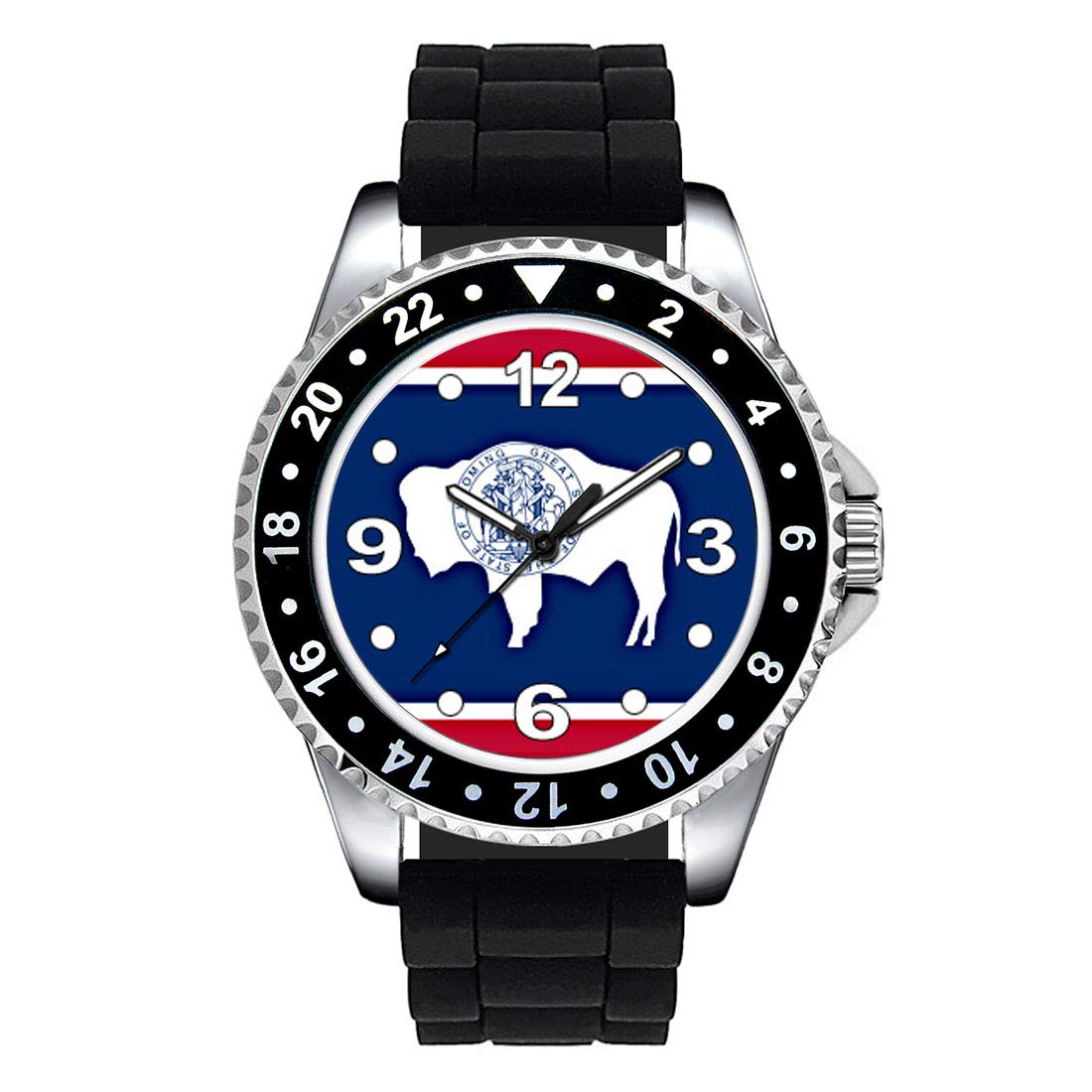 Timest Wyoming State Flag Unisex Watch - Black Silicone Strap Round Analog Quartz Watch SE0616SB - Perfect for Outdoor Adventures, Casual Wear & State Pride Gifts