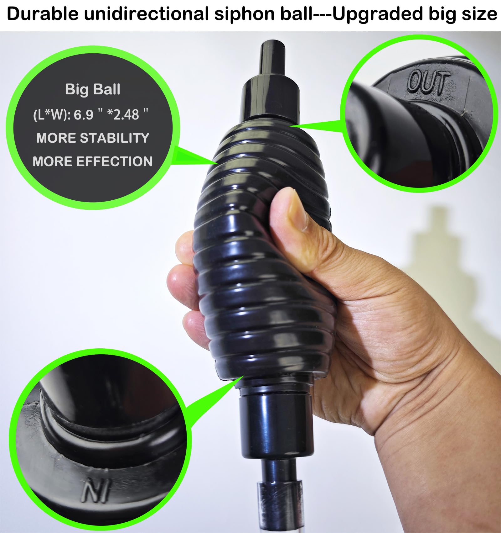 7ft Aquarium Gravel Cleaner Vacuum with Large Siphon Ball - Fish Tank Water Changer for Cleaning Gravel & Sand - Perfect for Freshwater & Saltwater Aquarium Maintenance