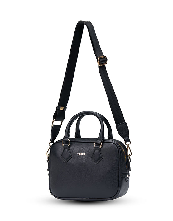 Tosca TH052 Mini Bowler Handbag for Women - Stylish Black Leather Crossbody Purse for Everyday Use, Work & Evening Out