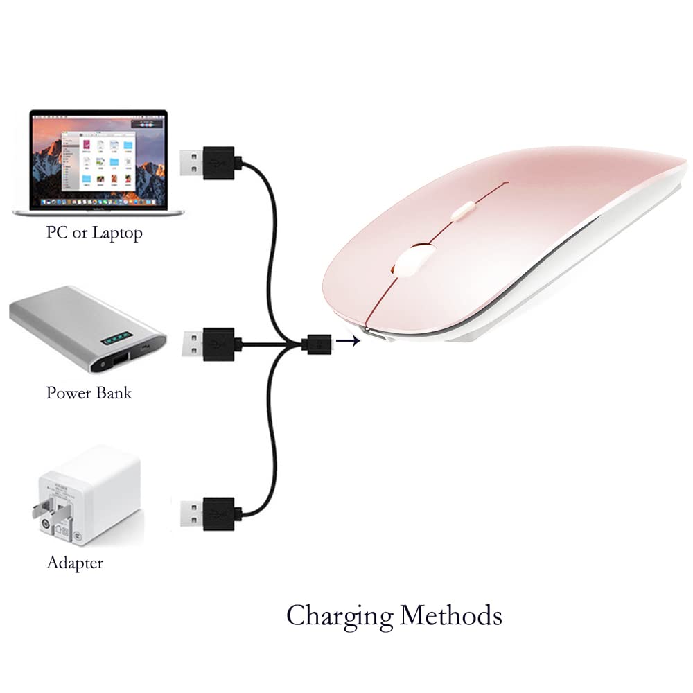Rechargeable Bluetooth Mouse for MacBook, MacBook Air, MacBook Pro, iPad, Laptop, Notebook, PC, Chromebook - Wireless Pink Mouse for Work, Travel & Home Office Use
