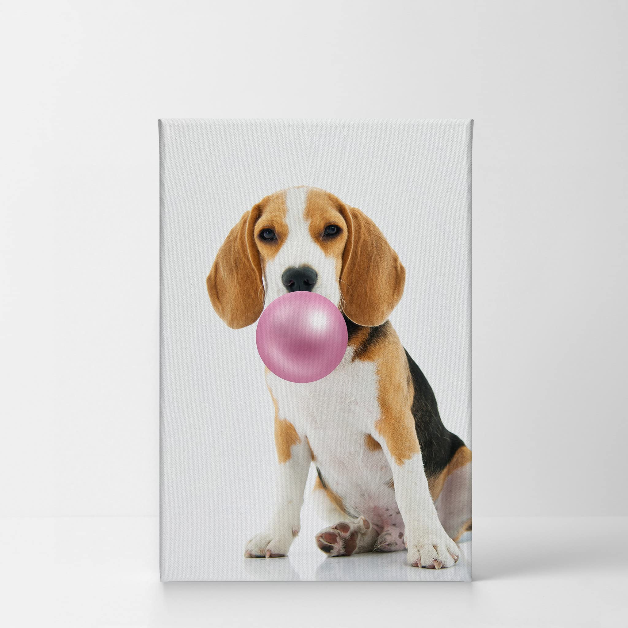 Cute Beagle Dog Bubble Gum Pop Art Canvas Print - Pink Animal Wall Decor for Kids Room, Nursery & Home - 40x30 Inch Made in USA | Perfect for Birthday Gifts & Playroom Decoration