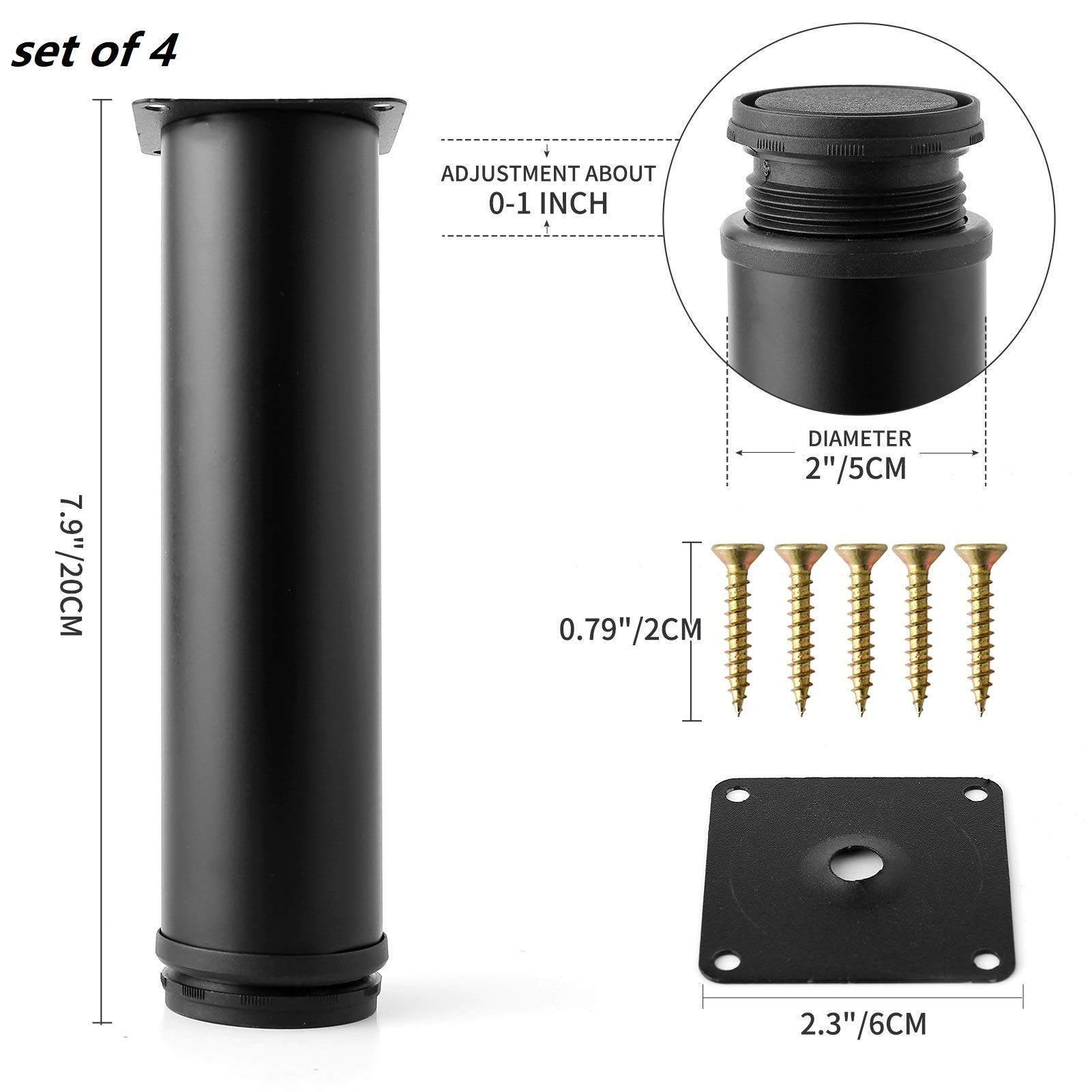 8 Inch Adjustable Metal Table Legs - Heavy Duty Black Desk Legs Set of 4 for Coffee Tables, Work Desks & DIY Furniture - Perfect for Home Office, Living Room & Study Room Furniture Projects