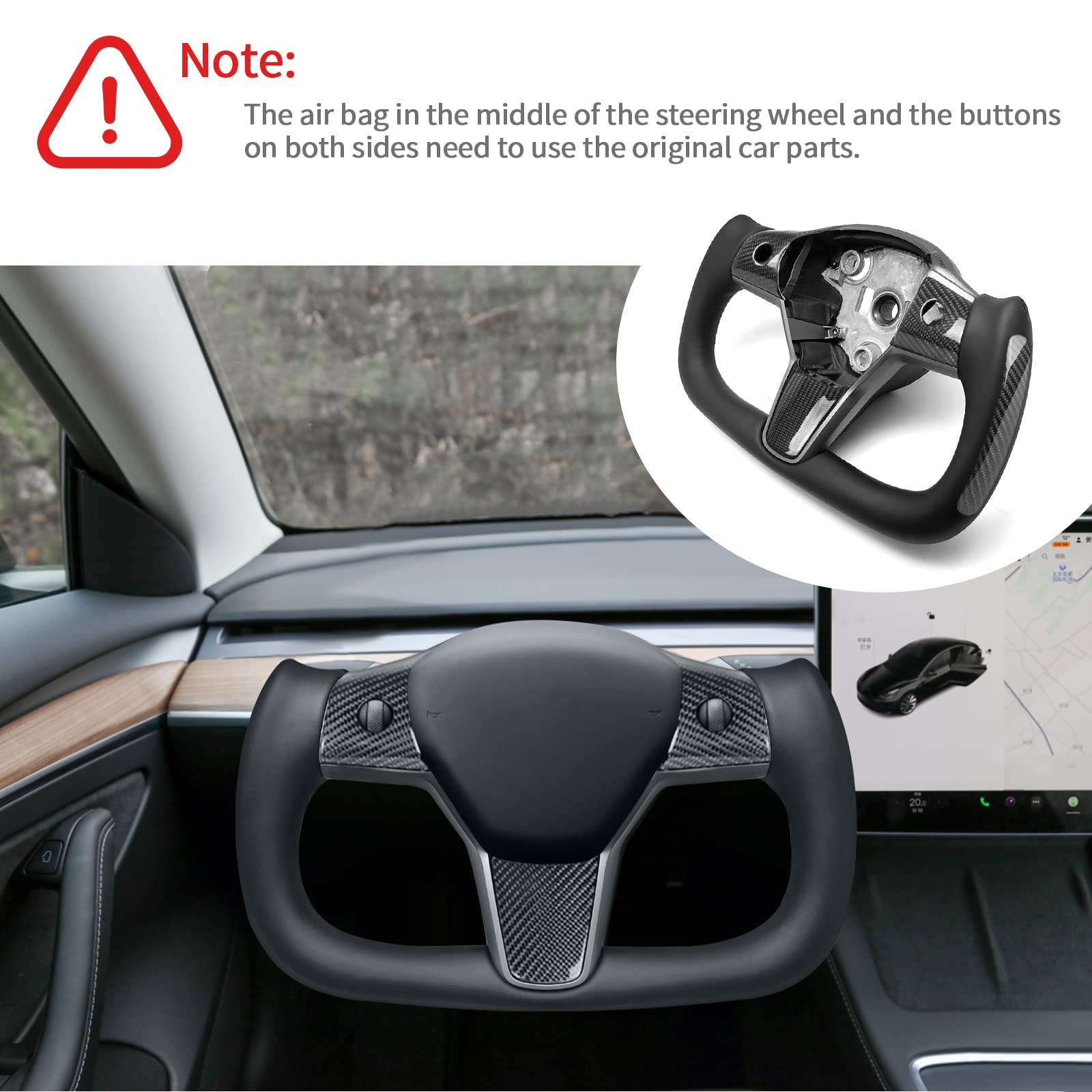 YAMUDA Carbon Fiber Steering Wheel Compatible with Tesla Model 3 & Y (All Years) - Black Square Aircraft-Style Design for Enhanced Grip & Sporty Look | Perfect for Racing Enthusiasts & Car Modifications