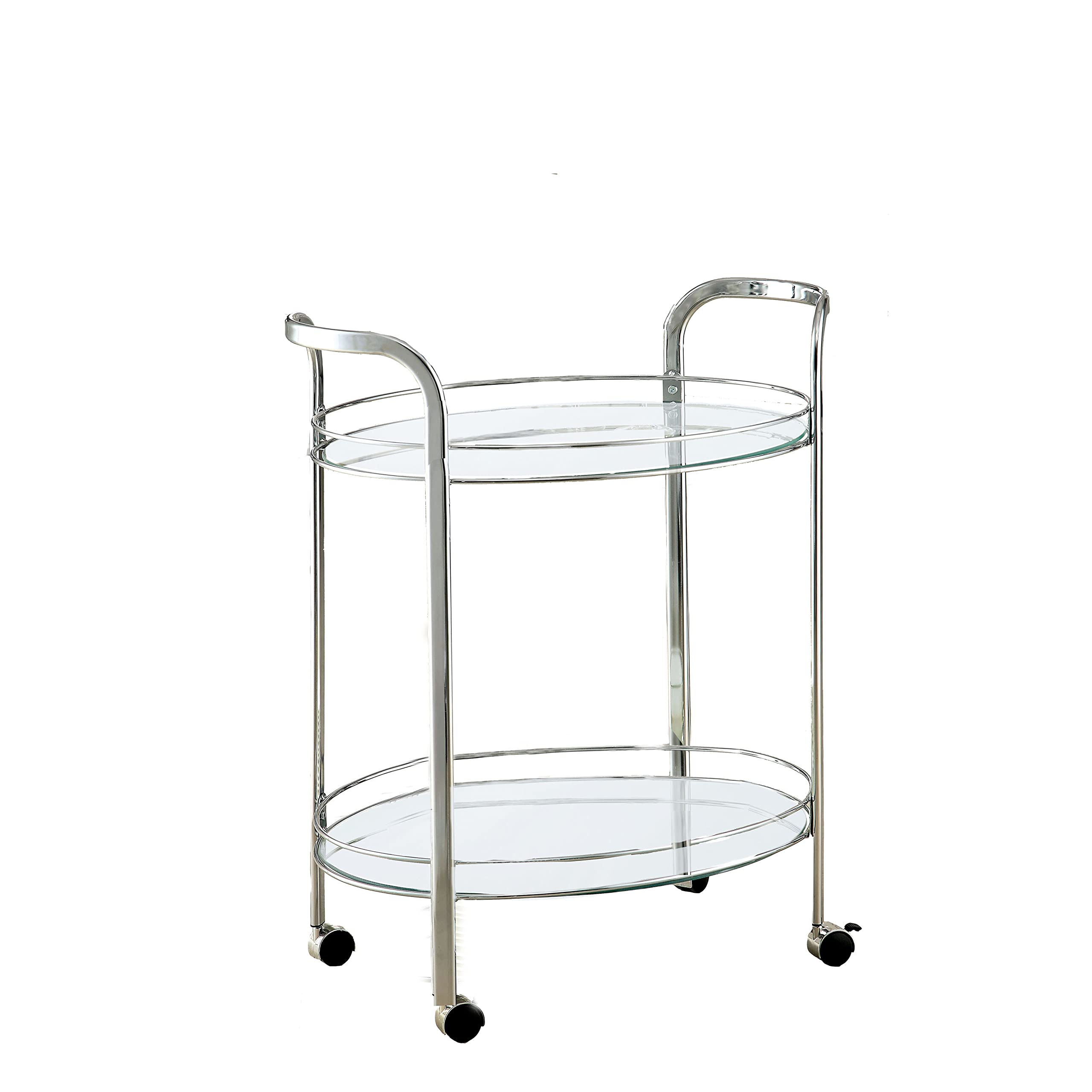 2-Tier Bar Cart with Glass Top & Lockable Wheels - Kitchen Utility Trolley for Dining Room, Living Room & Outdoor Entertaining | PayLessHere Service Cart with Storage Shelves