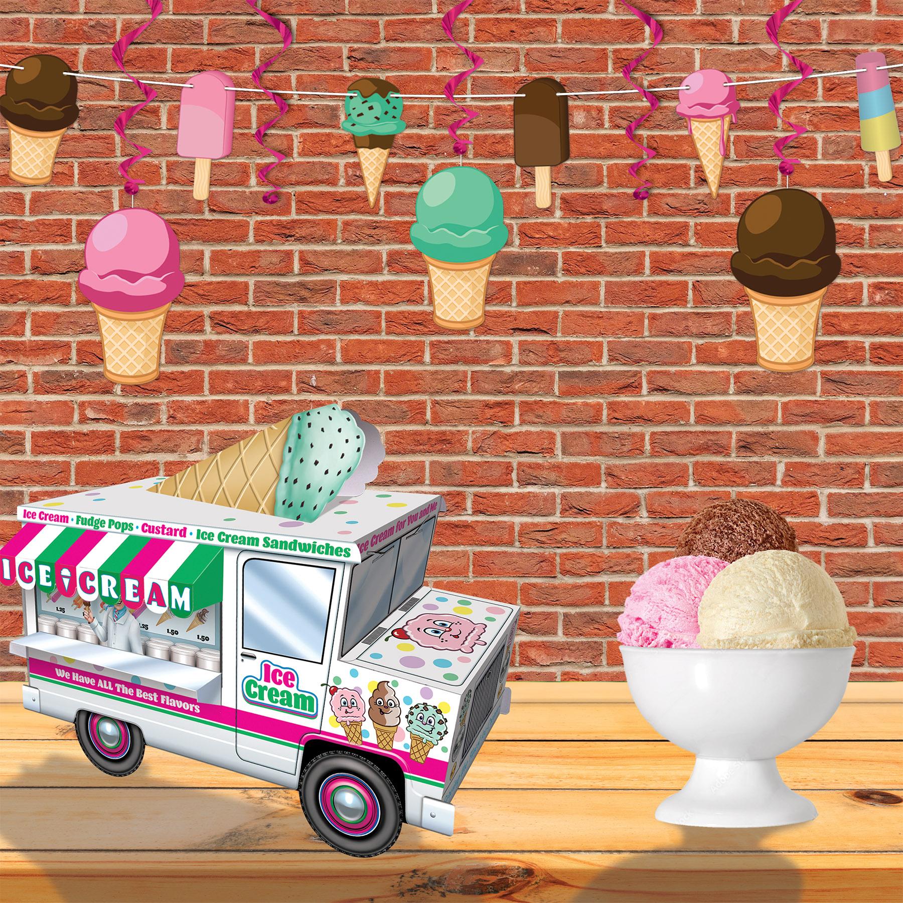 12 Pack Beistle 3D Ice Cream Truck Party Centerpieces - Perfect for Birthday Decorations, Summer Parties & Ice Cream Themed Events