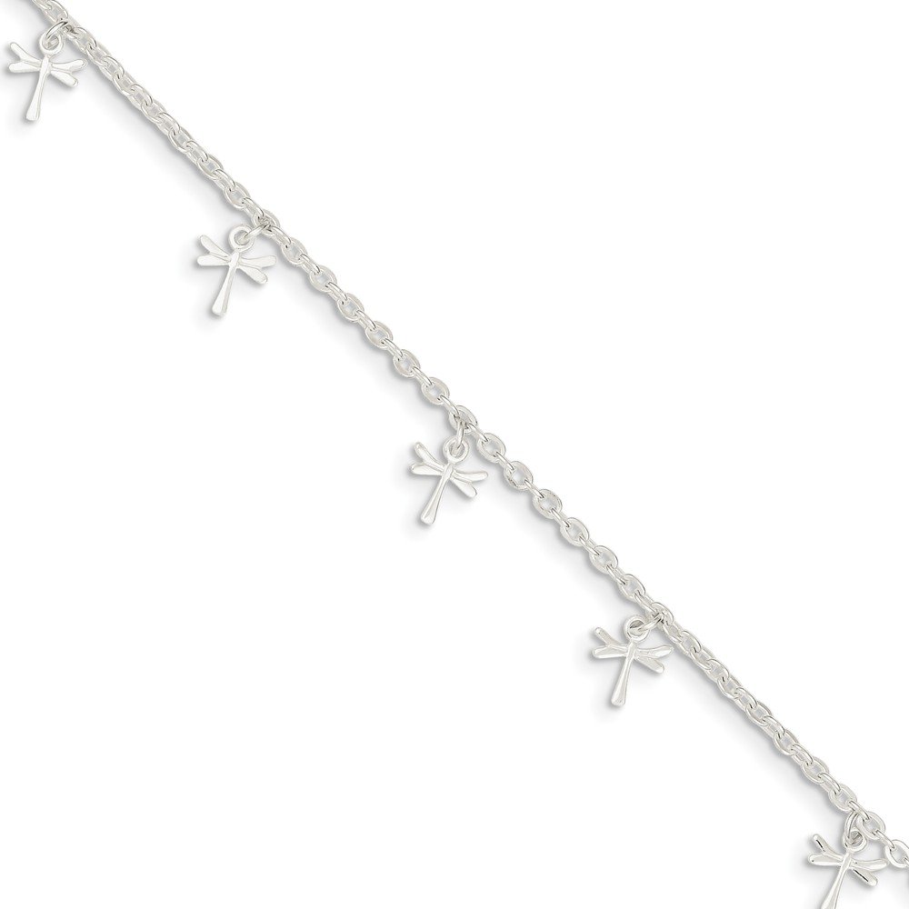 Jewels By Lux Sterling Silver Polished Dragonfly Anklet with 1 Inch Extension - Elegant Ankle Bracelet for Women, Perfect for Summer, Beach, and Boho Fashion