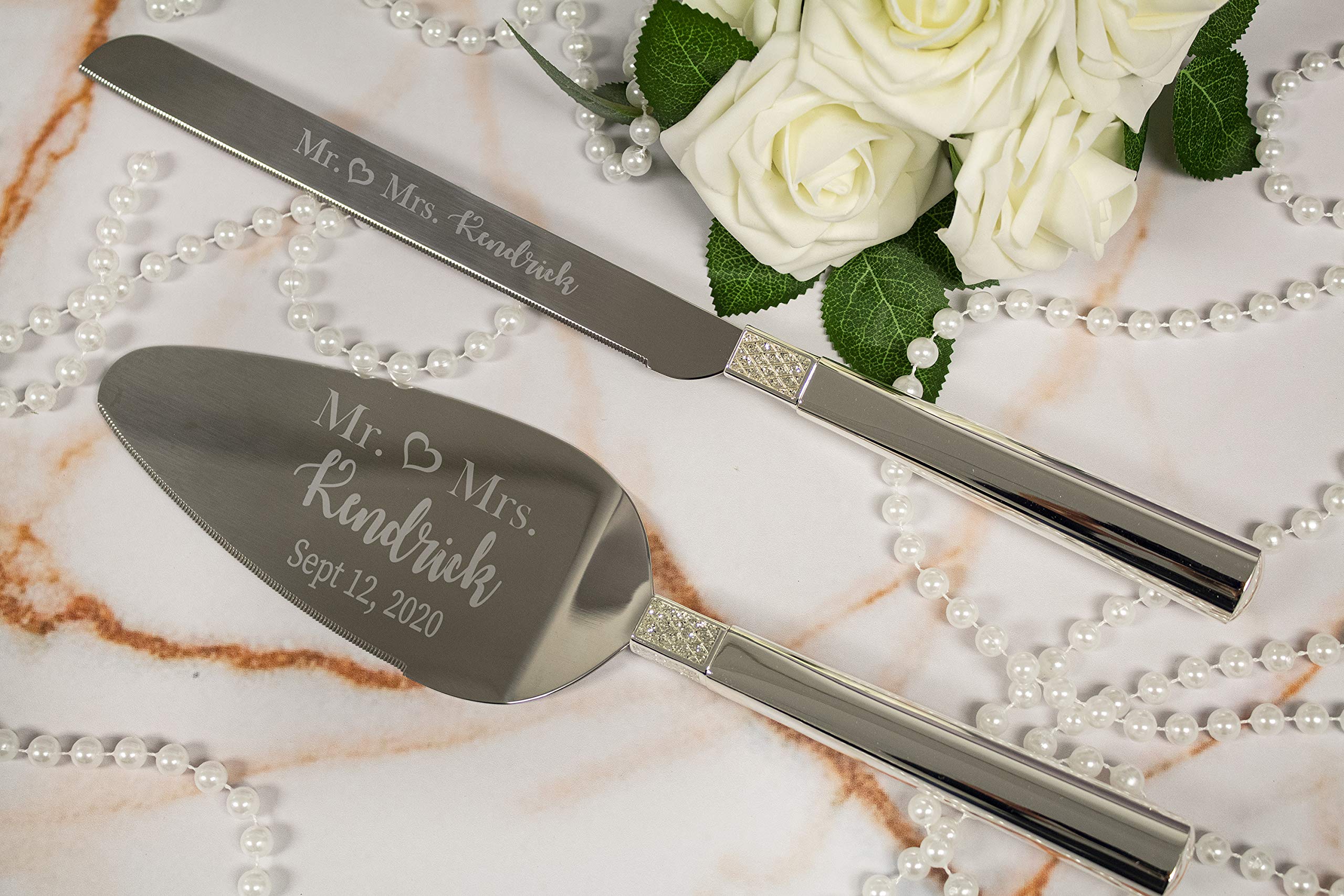Waterford Lismore Diamond Silver Personalized Wedding Cake Knife and Server Set - Custom Engraved Bridal Cake Cutting Gift for Bride & Groom - Perfect for Wedding Ceremonies, Anniversaries, and Special Celebrations