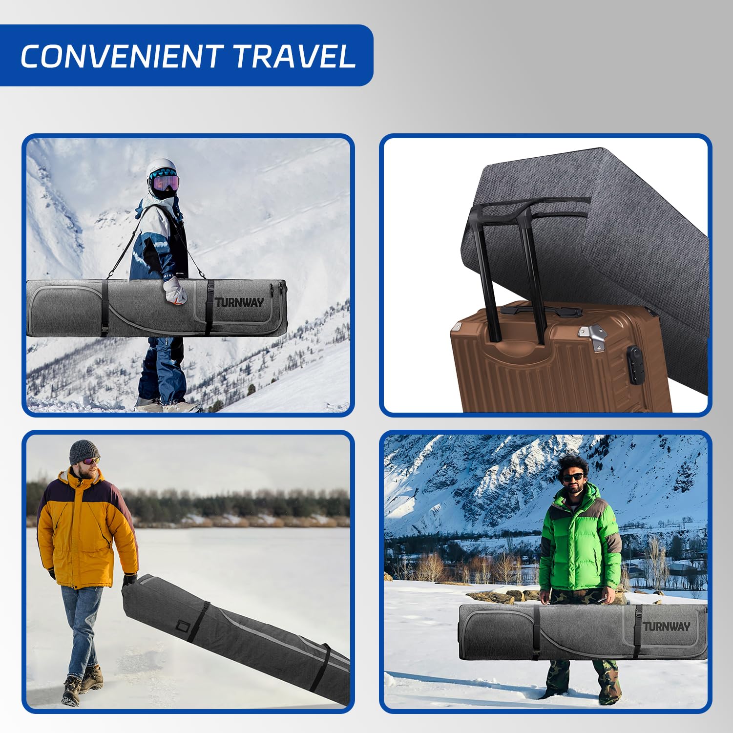 Heavy Duty Padded Ski Bag with Wheels for Air Travel - Waterproof Double Rolling Snowboard Bag for Ski & Snowboard Gear Storage & Transportation | Perfect for Winter Sports Travel & Equipment Protection
