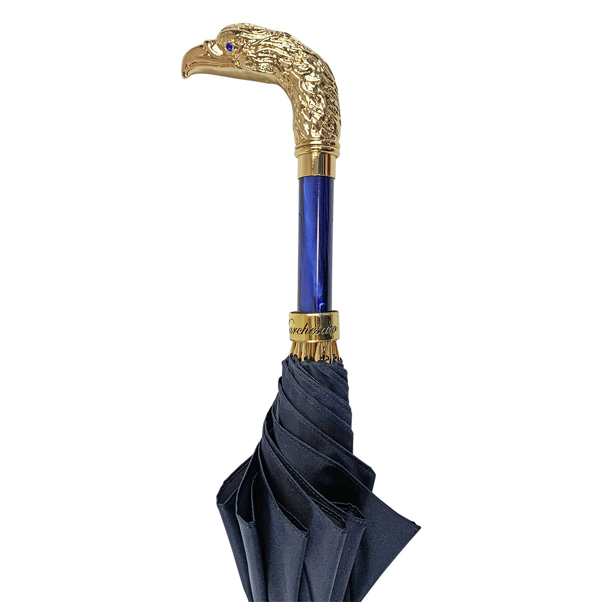 24K Gold Eagle Handle Elegant Blue Windproof Umbrella - Perfect for Outdoor Events, Weddings, and Rainy Days