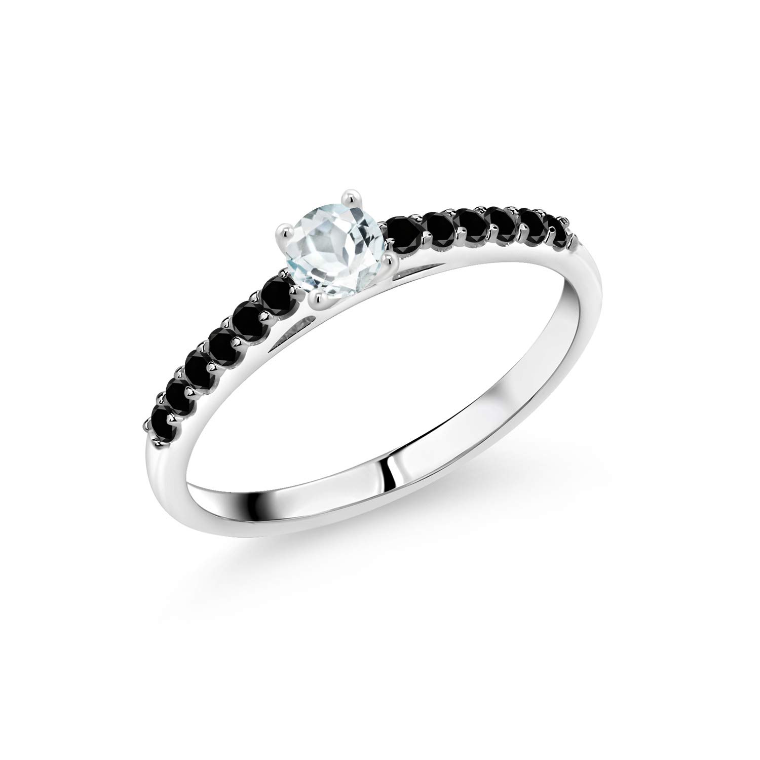 0.37 Ct Round Sky Blue Aquamarine & 10K White Gold Ring for Women - Elegant Gemstone Jewelry for Engagement, Wedding & Special Occasions | Gem Stone King