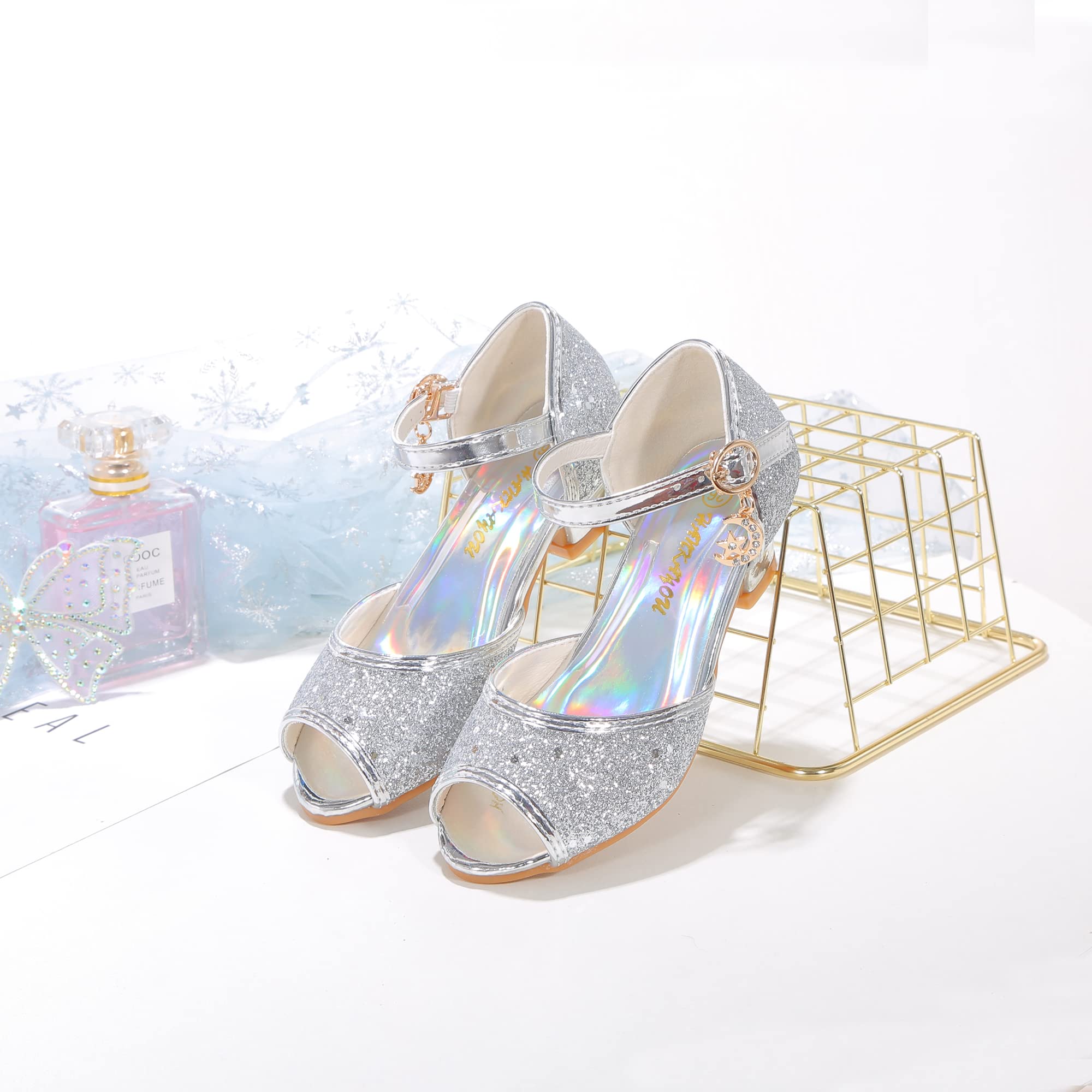 Sparkly Girls Mary Jane Shoes for Wedding & Party - Princess Flower Strap Dress Shoes for Special Occasions, Birthday, Pageant & Formal Events