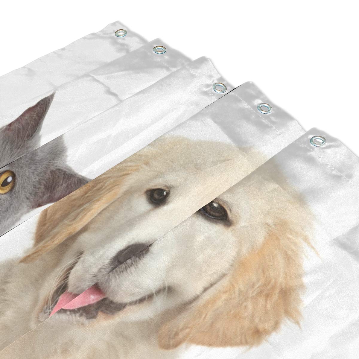 ALAZA Happy Cat Dog Shower Curtain 66x72 Inch - Waterproof Polyester Bathroom Decor with Hooks - Perfect for Pet Lovers' Bathrooms & Kids' Showers