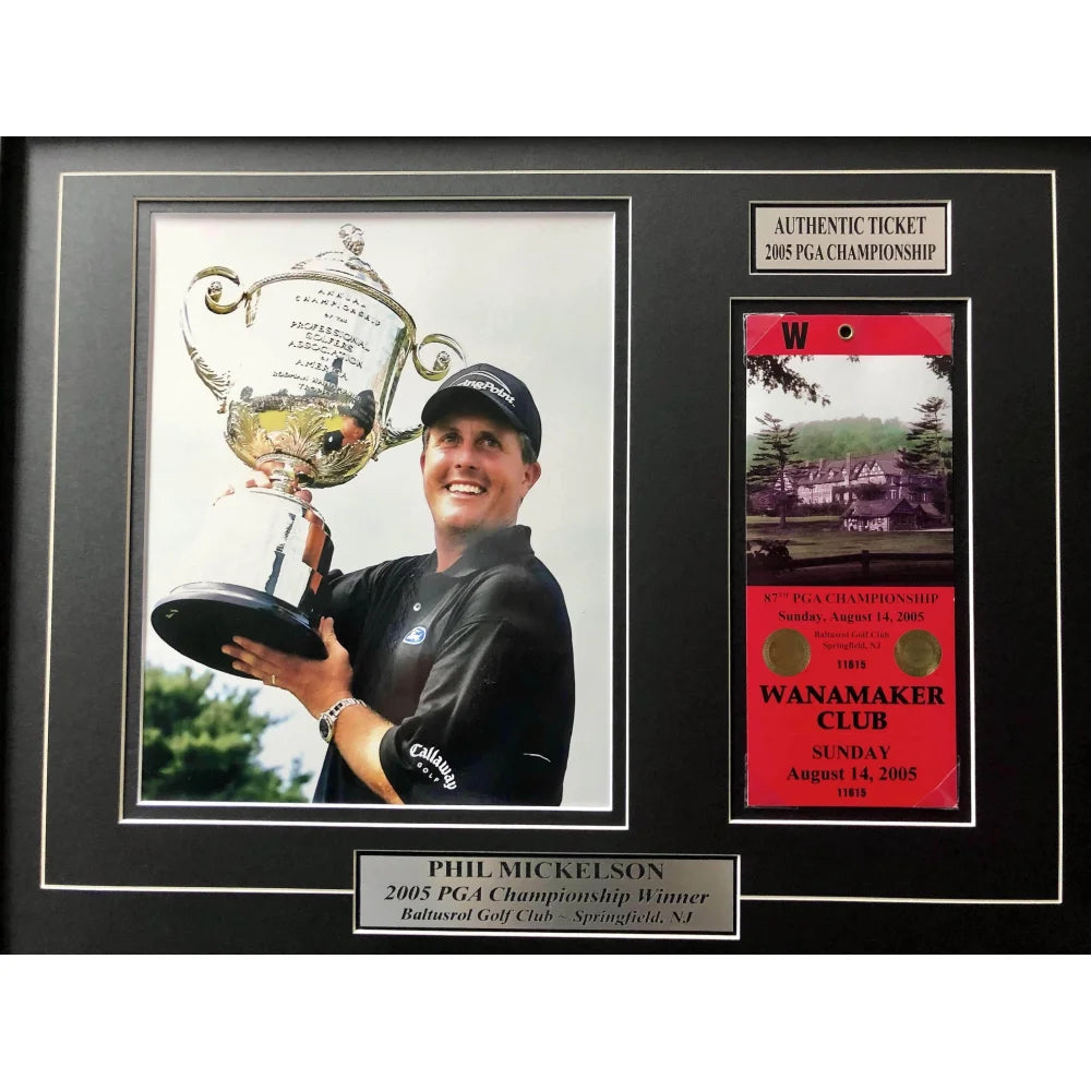 Authentic Phil Mickelson 2005 PGA Championship Framed Ticket Collage with COA - Golf Memorabilia for Sports Fans & Man Cave Decor
