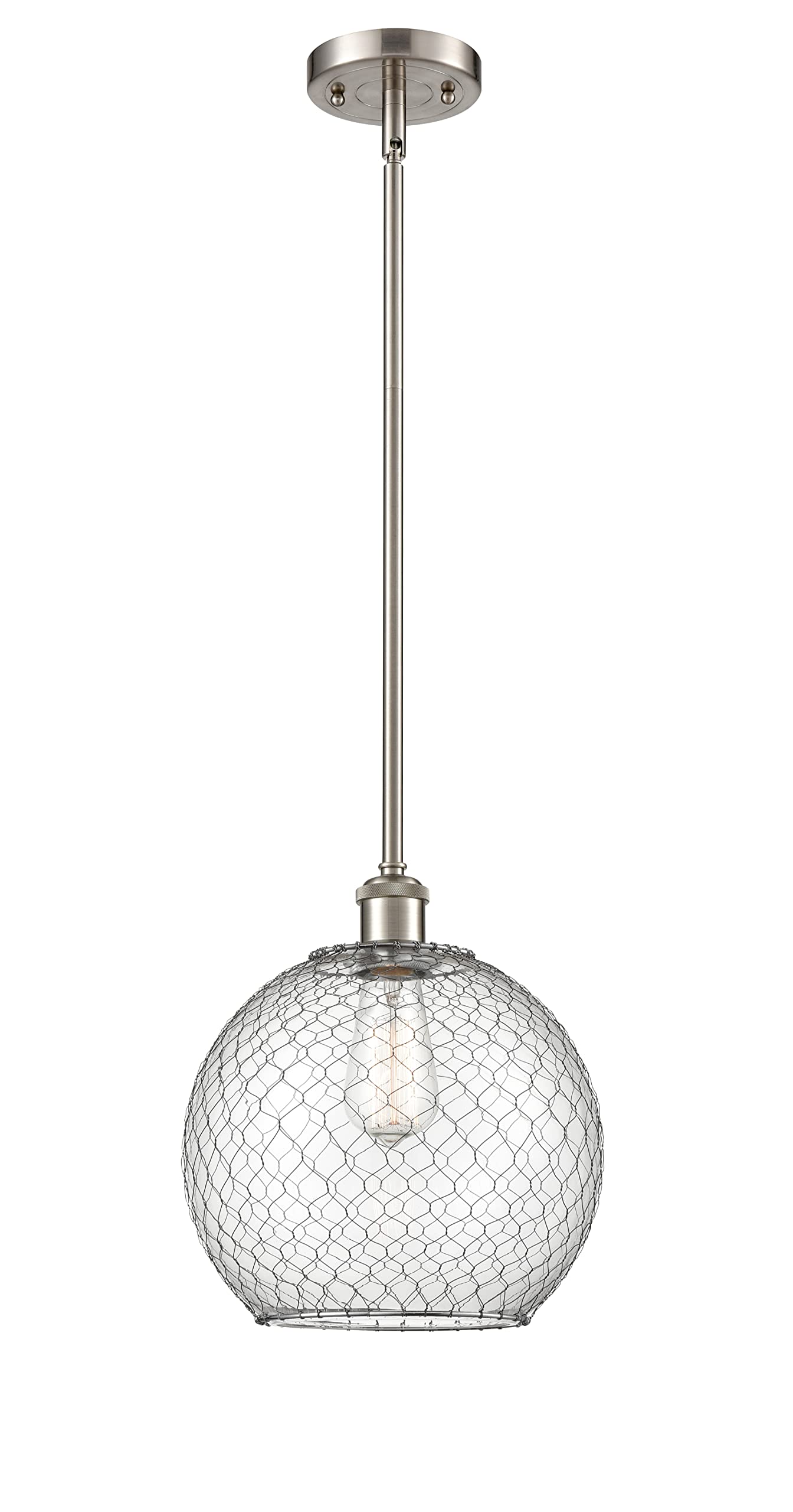 Large Farmhouse Chicken Wire 1-Light Pendant Light Fixture - Brushed Satin Nickel Finish - Ballston Collection - Rustic Kitchen Island Lighting, Dining Room Chandelier, Country Home Decor