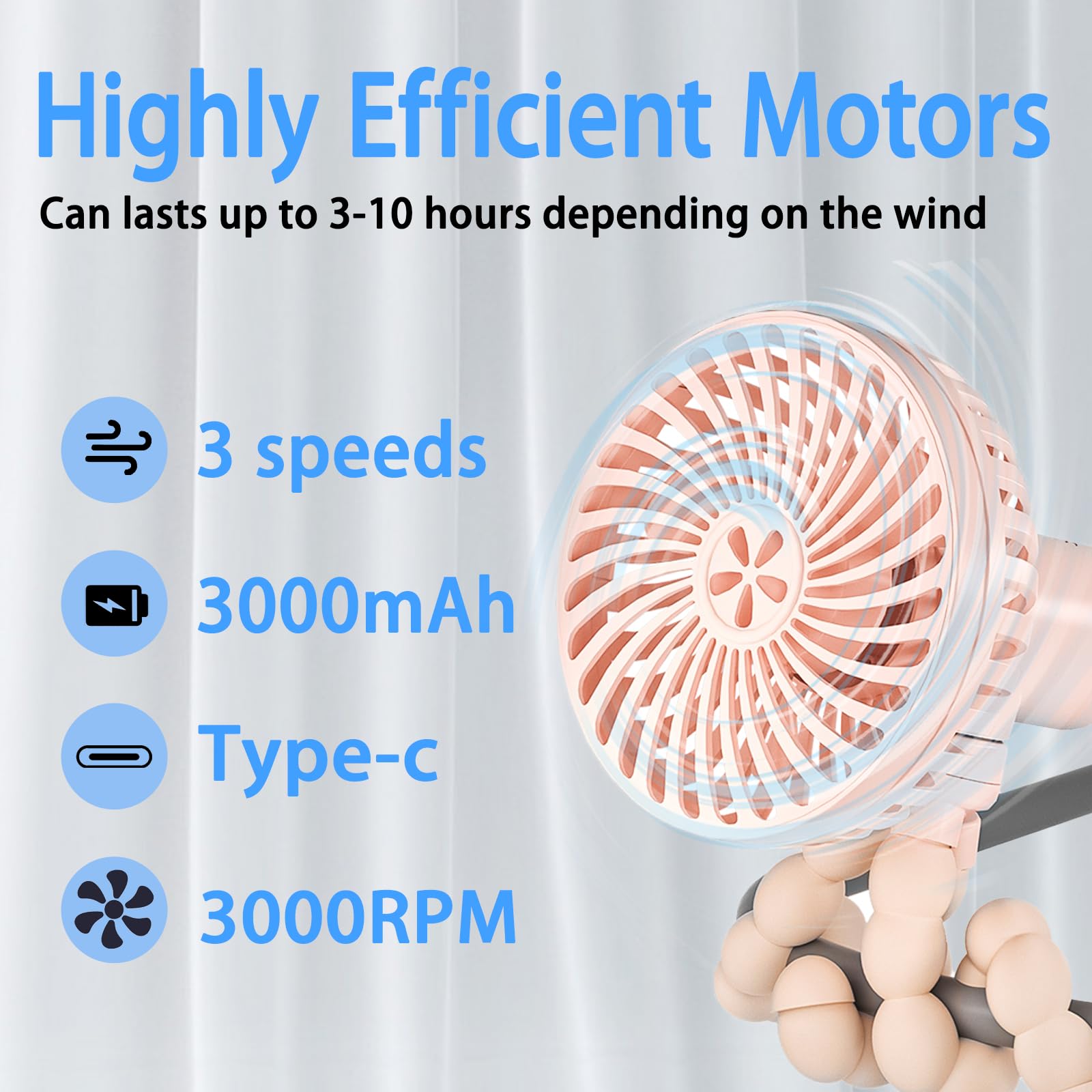 Portable Baby Stroller Fan with 3 Speed Settings - USB Rechargeable Clip-On Fan for Strollers, Car Seats & Treadmills - Handheld Personal Cooling Fan for Outdoor Activities, Travel & Gym (Pink) - Perfect for Hot Summer Days, Park Visits and Jogging with Baby