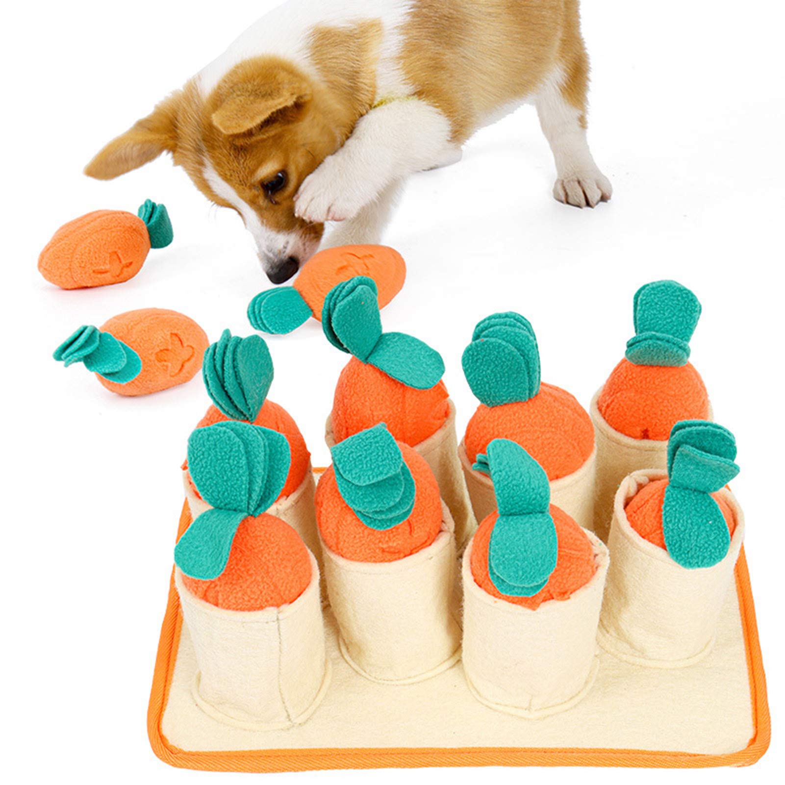 ONWRACE Pet Snuffle Mat - Soft Dog Sniffing Mat for Nose Training & Slow Feeding | Portable Carrot-Shaped Puzzle Mat for Dogs & Cats | Great for Mental Stimulation & Mealtime Enrichment at Home or Travel