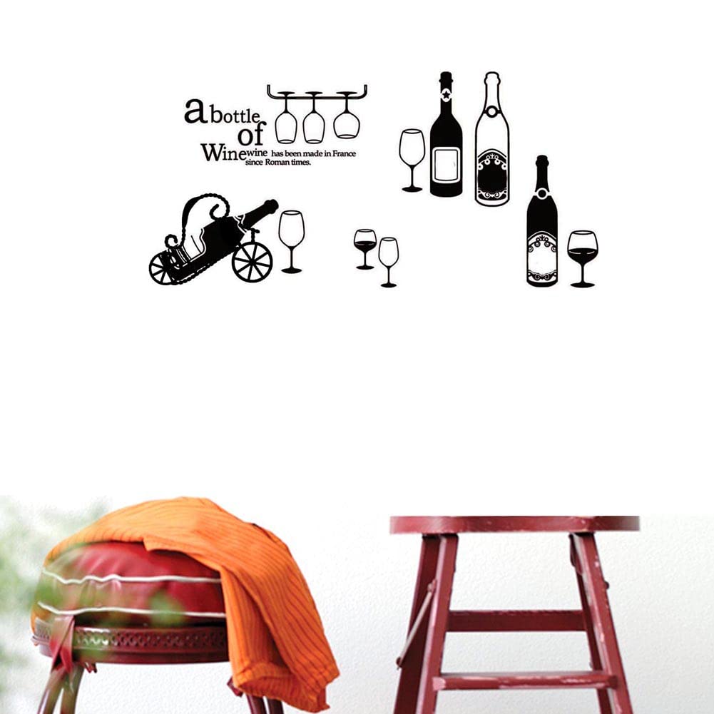 BIBITIME Wine Lettering Stickers - Decorative PVC Wine Cup & Red Wine Design Decals for Kitchen, Bar, Hotel - Perfect for Windows, Walls & Glass Decor