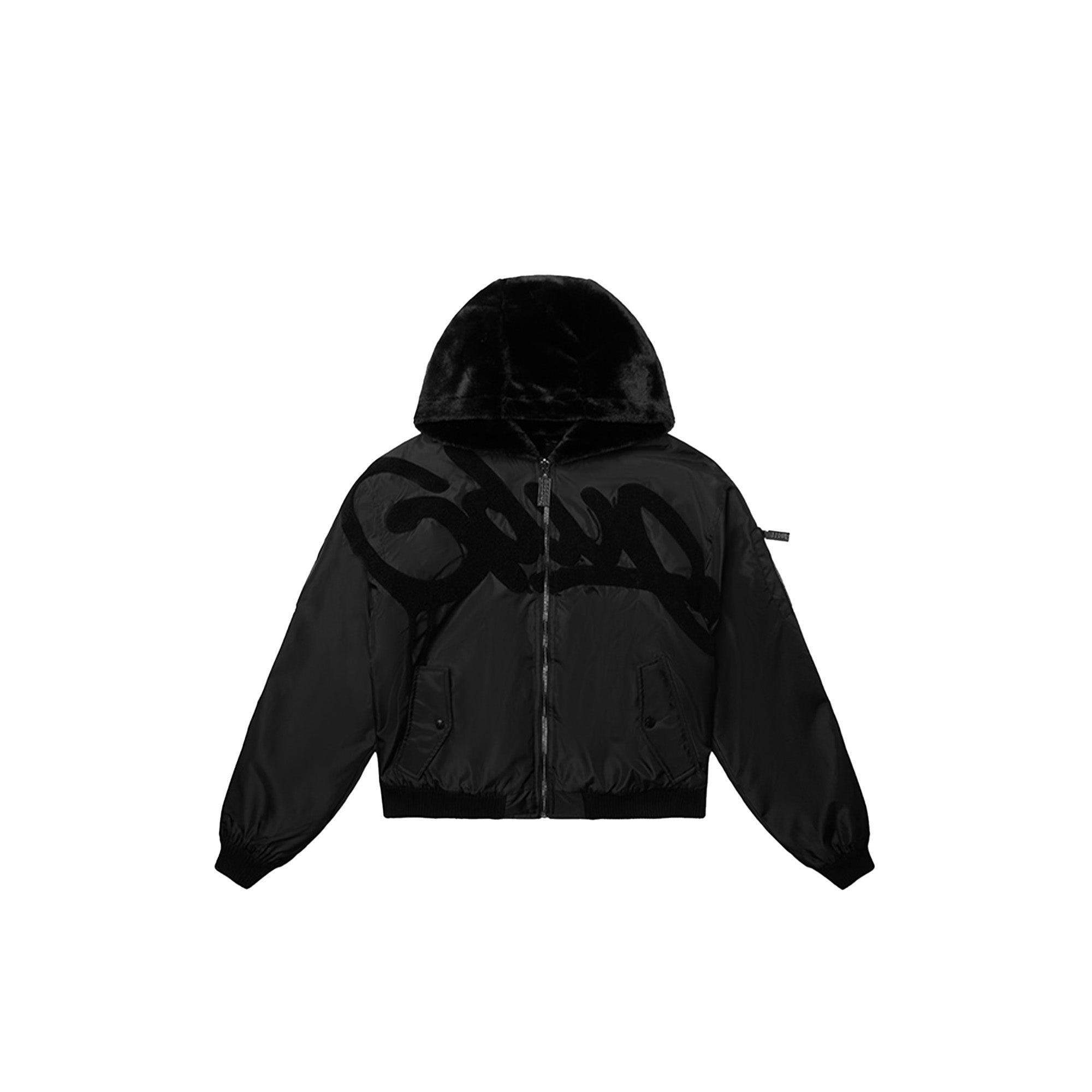Geedup Handstyle Team Logo Fur Jacket for Men & Women - Black Winter Coat with Hood, Streetwear Fashion, 2024 Collection | Perfect for Urban Outfits, Nightlife & Cold Weather Protection