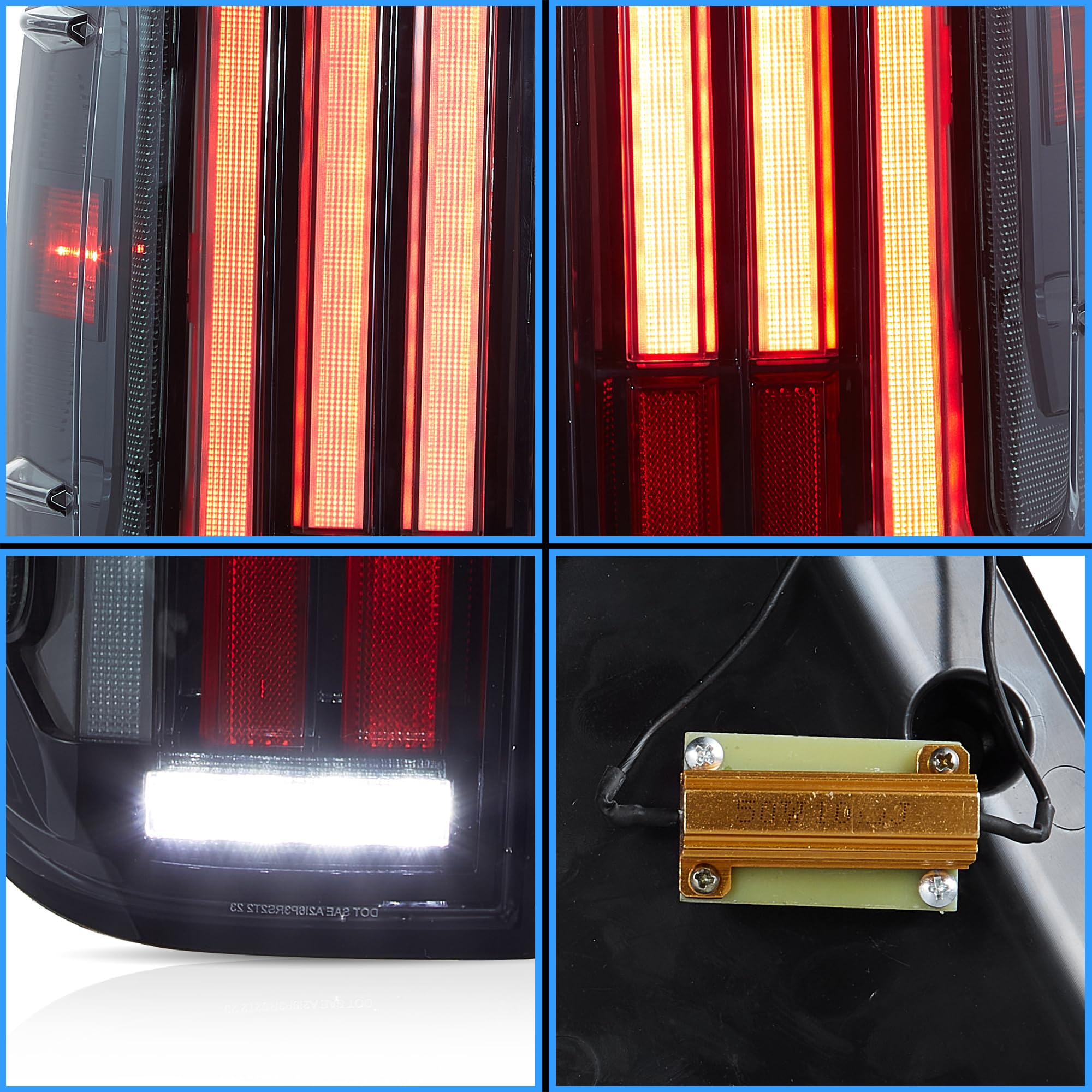 VLAND Smoked LED Tail Lights for 2014-2021 Toyota Tundra (2nd Gen) - Dynamic Animation Sequential Turn Signals, Red Lens, Driver & Passenger Side - Upgrade Your Truck's Rear Style for Night Driving & Custom Look