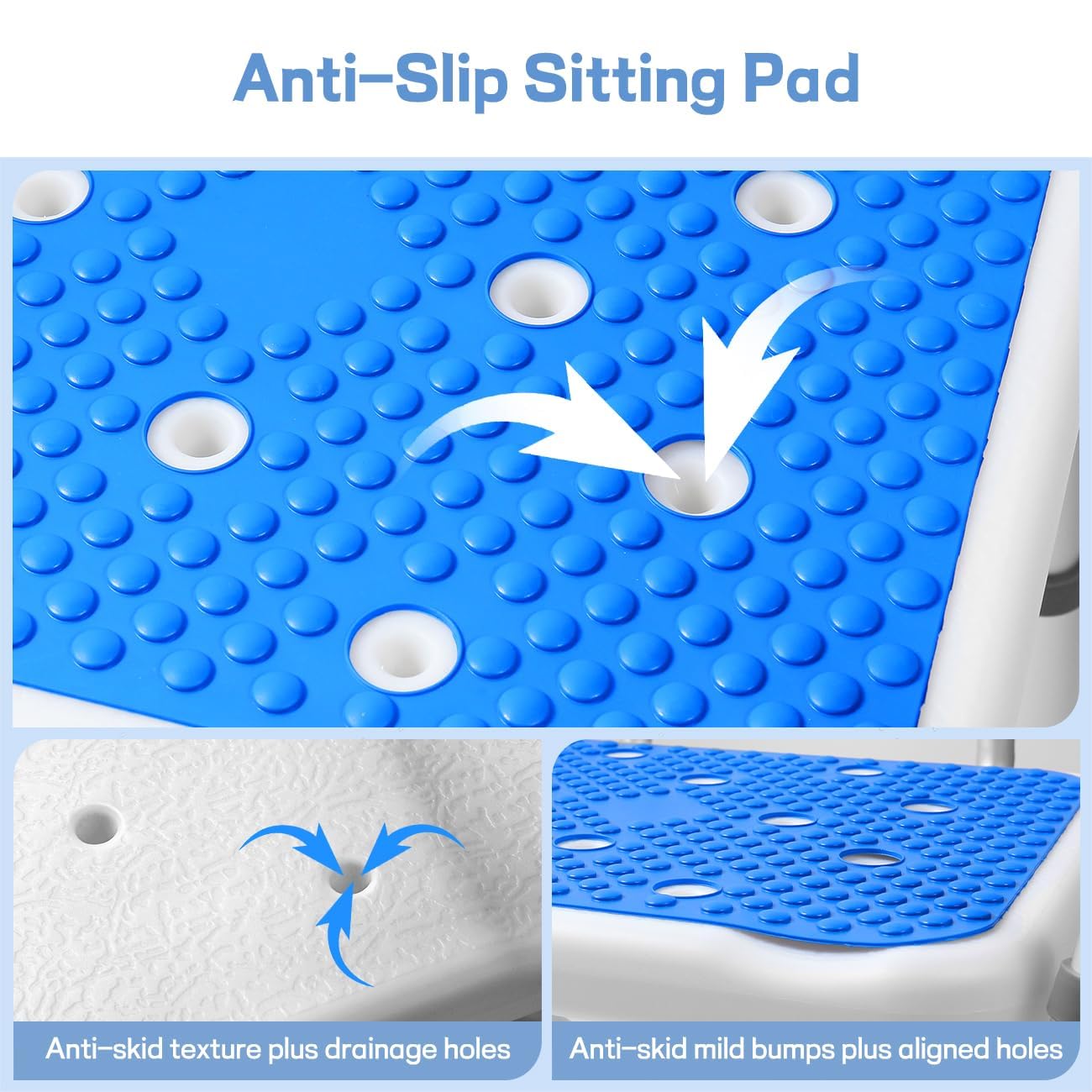 TABEKE Adjustable Shower Chair with Backrest & Padded Armrest - 500lb Capacity Compact Bath Seat for Elderly & Disabled - FSA/HSA Eligible Non-Slip Shower Bench with Suction Cups - Perfect for Safe Bathing & Handicap Accessibility in Home Bathrooms