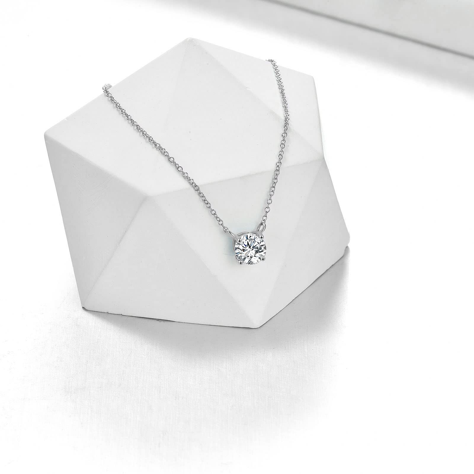 14K Real Gold Moissanite Necklace - Classic 4-Prong Round Cut Solitaire Simulated Diamond Choker for Women & Girls | Mothers Day Gift Jewelry (0.5ct-2ct, 16+2 Inch) | Perfect for Weddings, Anniversaries & Special Occasions