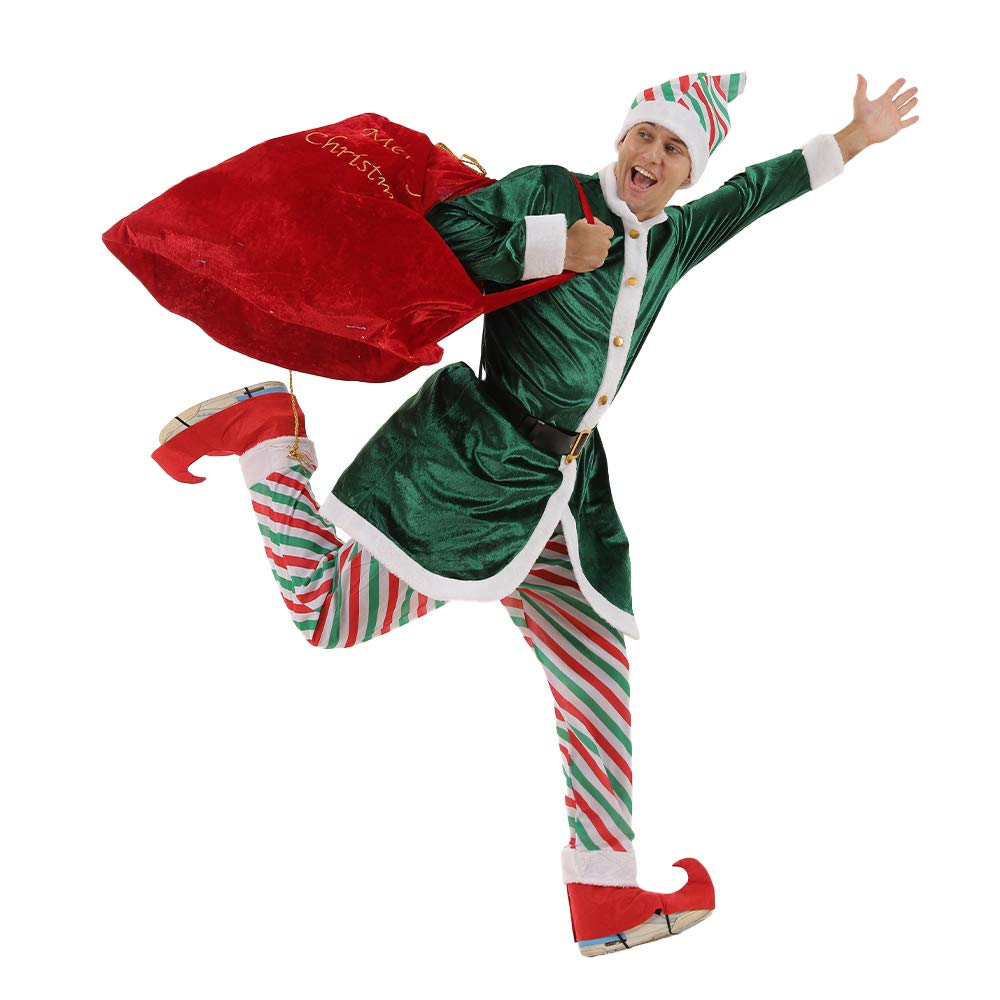 ReneeCho Men's Santa Candy Elf Christmas Costume - Long Coat for Holiday Parties, Festive Events & Christmas Photo Shoots