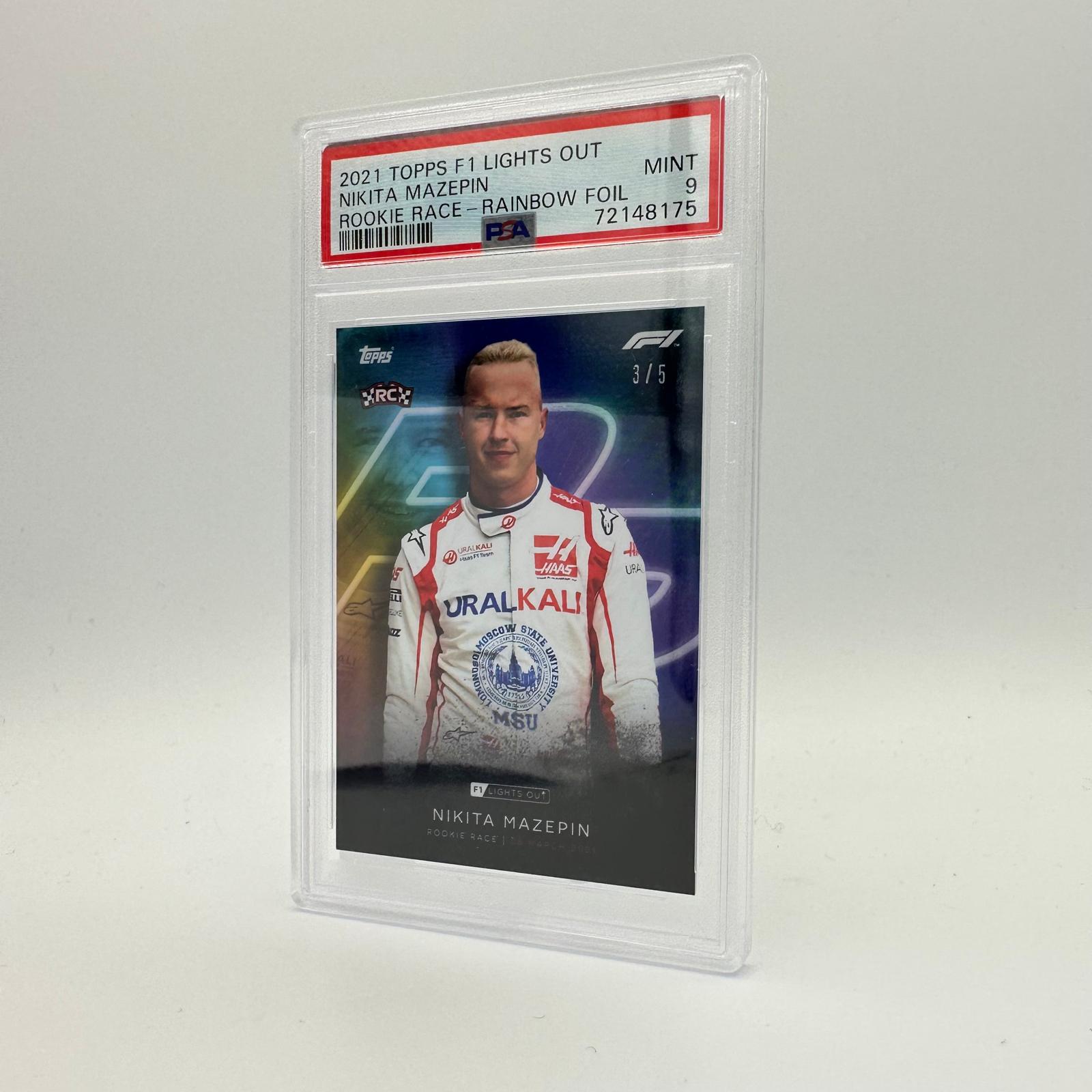 PSA 9 Graded Nikita Mazepin Rookie Race Rainbow Foil Trading Card - Perfect for Collectors and Sports Memorabilia Enthusiasts