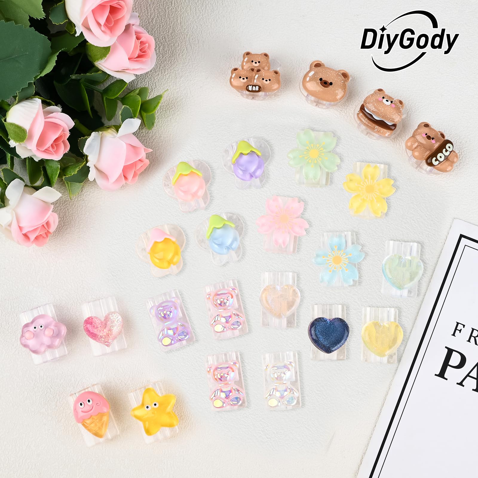 DiyGody 4-Pack 3D Cartoon Bear Cable Protector for iPhone & Android - Cute Shiny Bear Design, Universal Fit for USB-C & Lightning Cables - Perfect for Home, Office & Travel Accessories