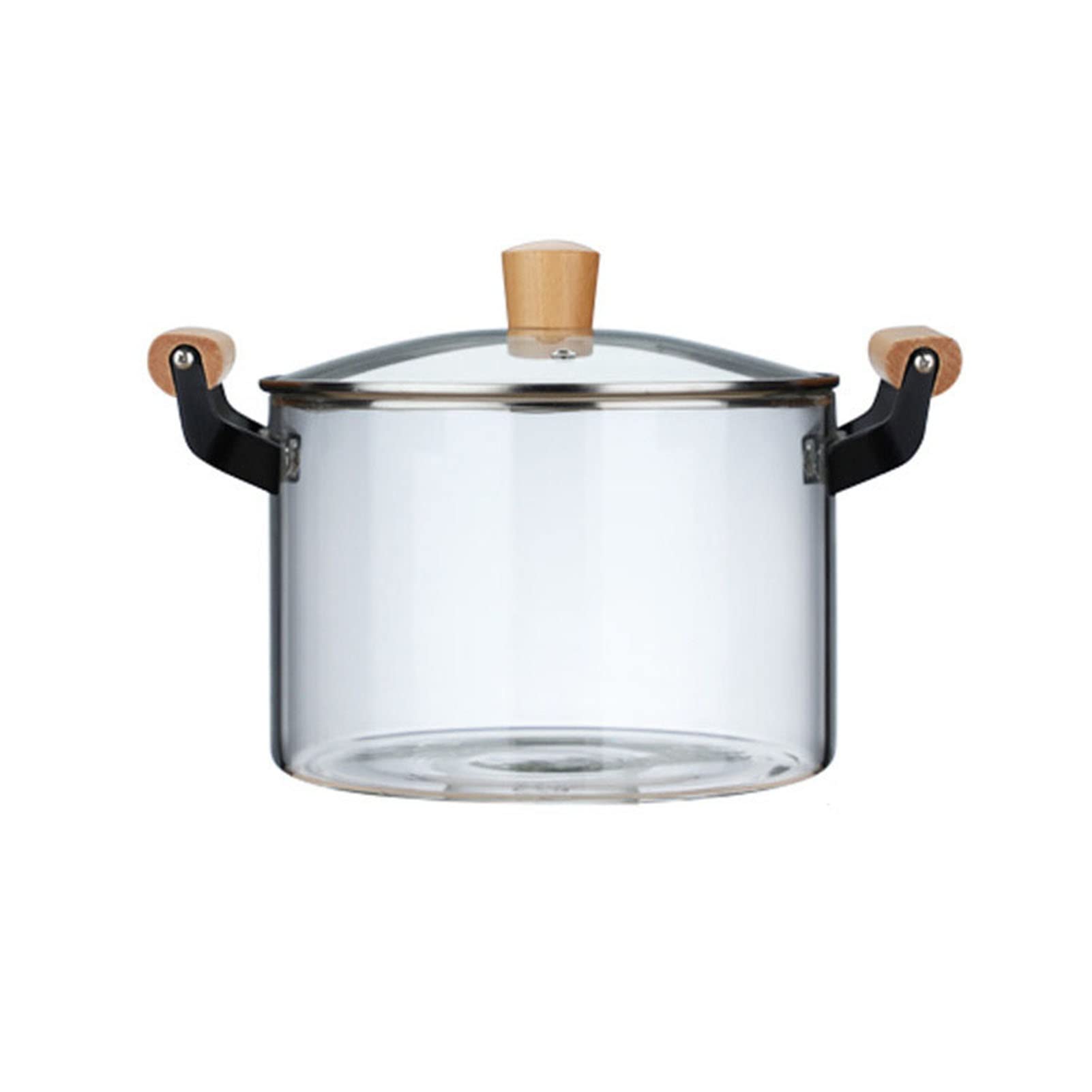 Heat-Resistant Clear Glass Saucepan with Lid & Wood Handles - 4.5L Nonstick Stewpot for Cooking, Boiling Milk & Kitchen Use - Perfect for Home, Restaurant & Professional Chefs
