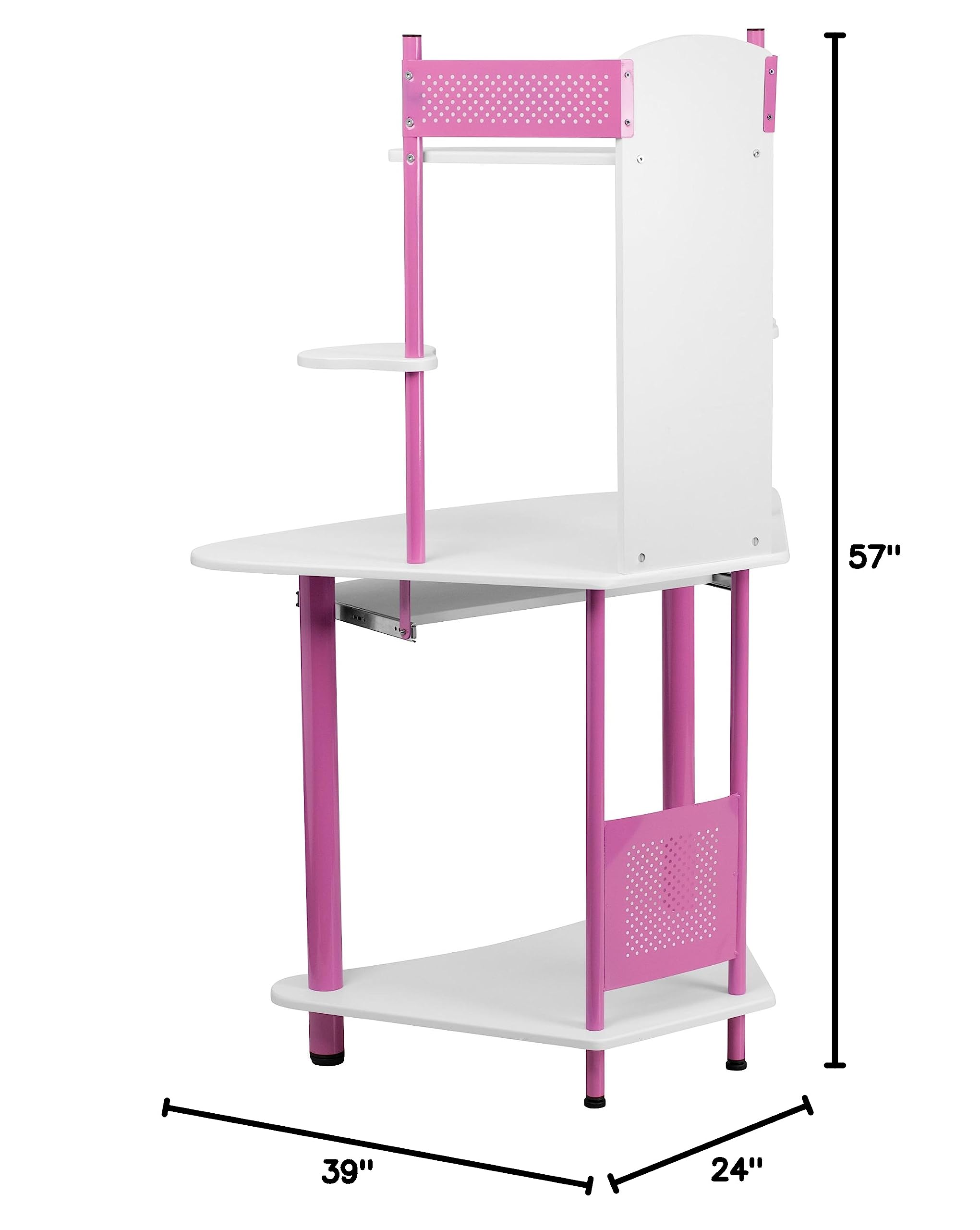 EMMA + OLIVER Pink Corner Computer Desk with Hutch - Space-Saving Home Office Desk for Small Rooms, Study & Workstation Setup - Perfect for Remote Work, Gaming & Student Dorm Rooms