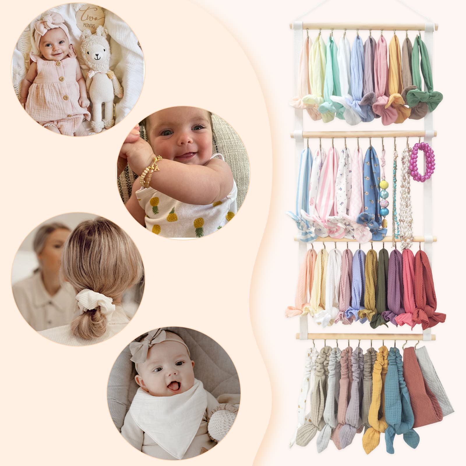 POVETIRE Headband Holder for Girls - Baby Headband Organizer & Hair Accessories Display - Wall Hanging Decor for Nursery, Toddler Girl Room - Perfect for Bedroom, Bathroom & Closet Organization