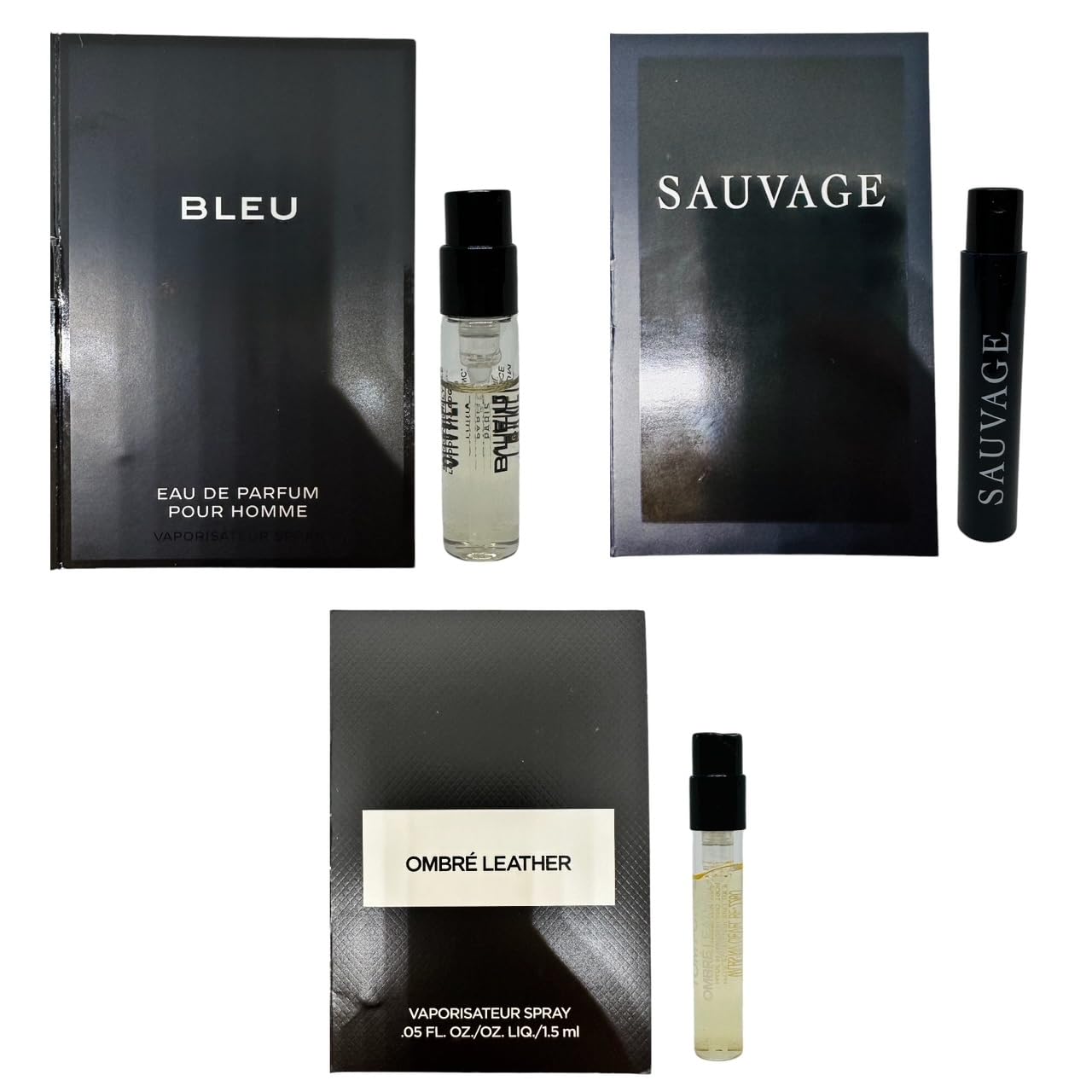 3-Piece Luxury Men's Cologne Travel Set - Sauvage, Bleu & Ombre Leather Fragrance Sample Spray Vials | Perfect for Gym, Office & Date Night