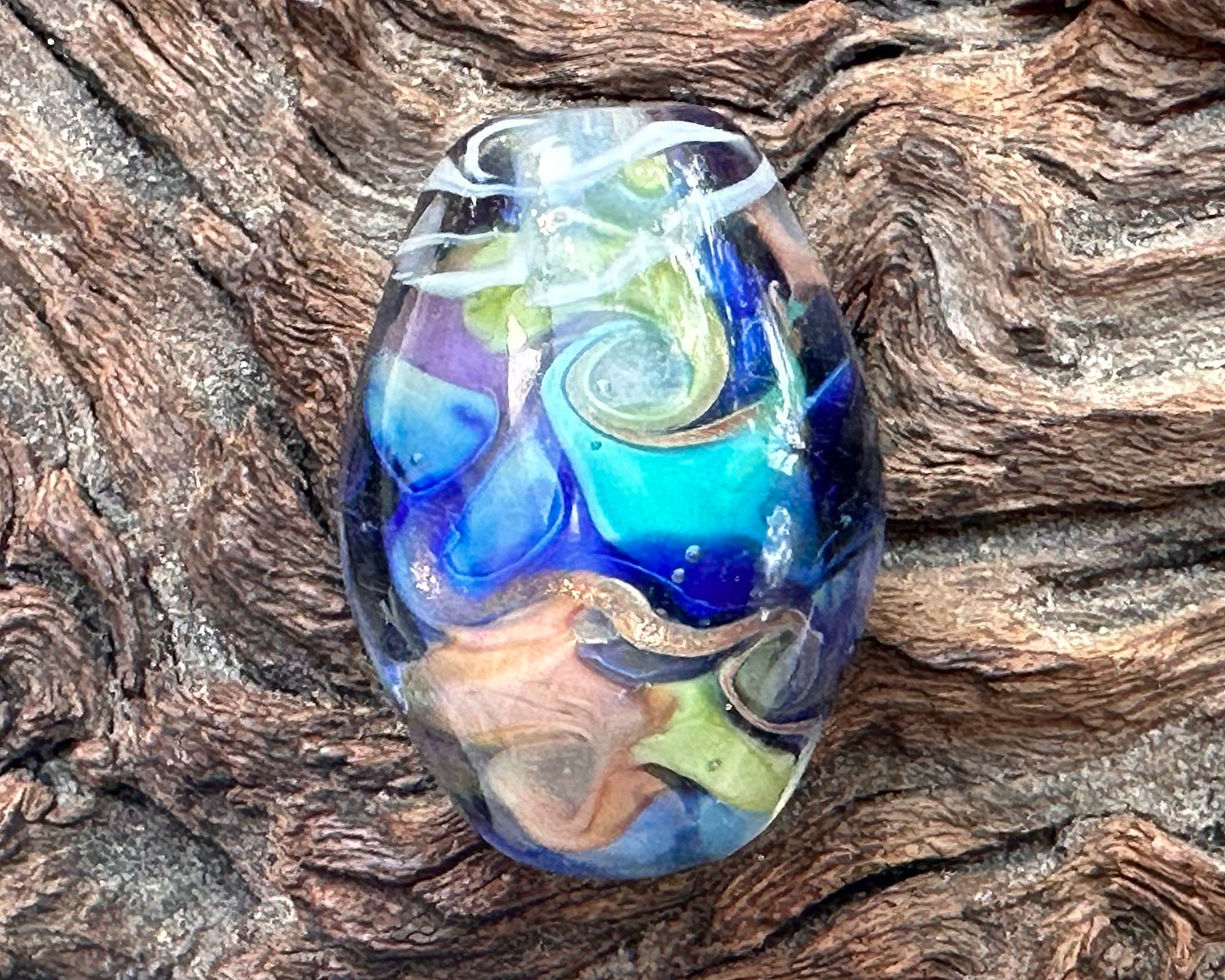 Handmade Blue Swirl Lampwork Glass Focal Bead - SRA Certified for Jewelry Making, DIY Crafts & Beading Projects - Perfect for Necklaces, Bracelets & Earrings
