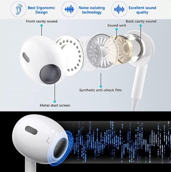 USB C Wired Earbuds with Microphone & Noise Cancellation - In-Ear Stereo Headphones Compatible with iPhone 15 Pro Max, Samsung S23, Android, iPad Pro & Most Type-C Devices - Perfect for Commuting, Workouts & Gaming