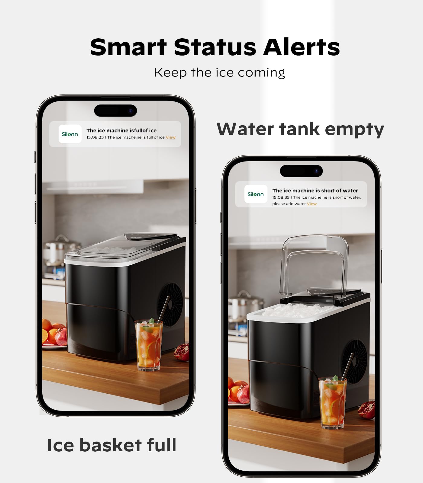 Silonn Smart Countertop Ice Maker - Compact & Portable Ice Machine with App Control, Makes 9 Cubes in 6 Minutes, 26 lbs Daily, 2 Ice Sizes, Self-Cleaning Function - Perfect for Home Kitchen, Office, RV & Outdoor Use